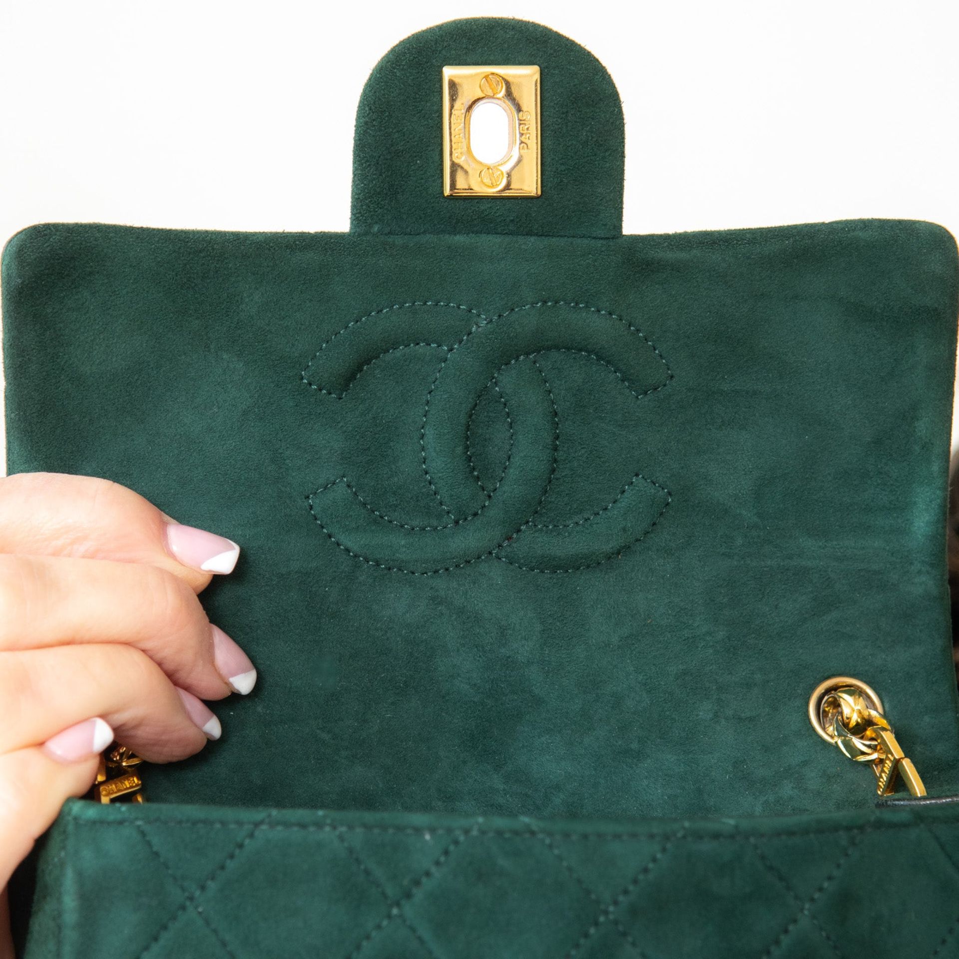 Chanel Vintage Green Mini Square Suede Flap Bag - Image 10 of 16