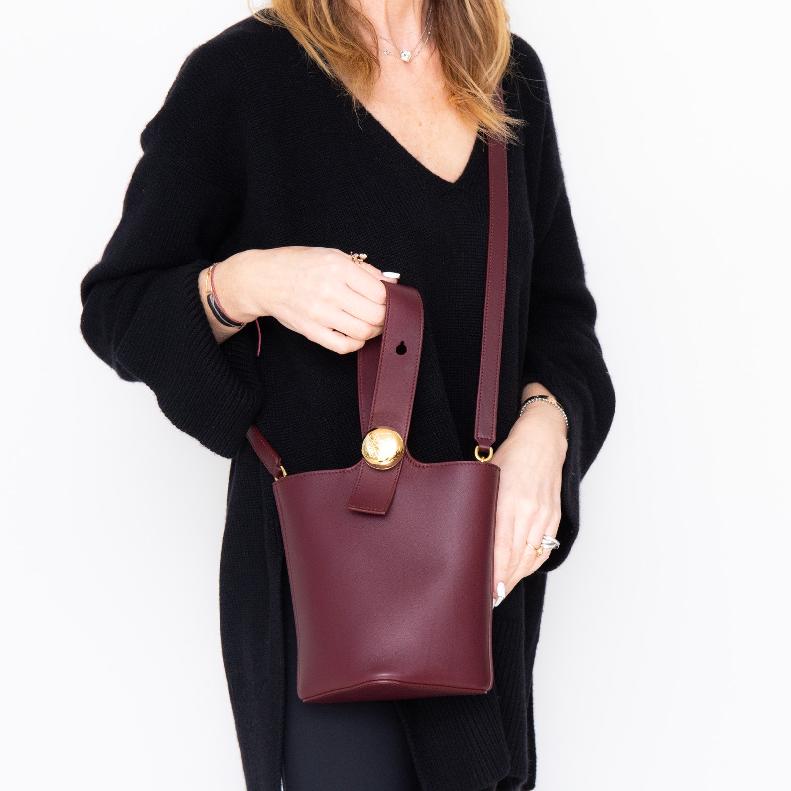 Loewe Burgundy Pebble Leather Bag - Image 7 of 8