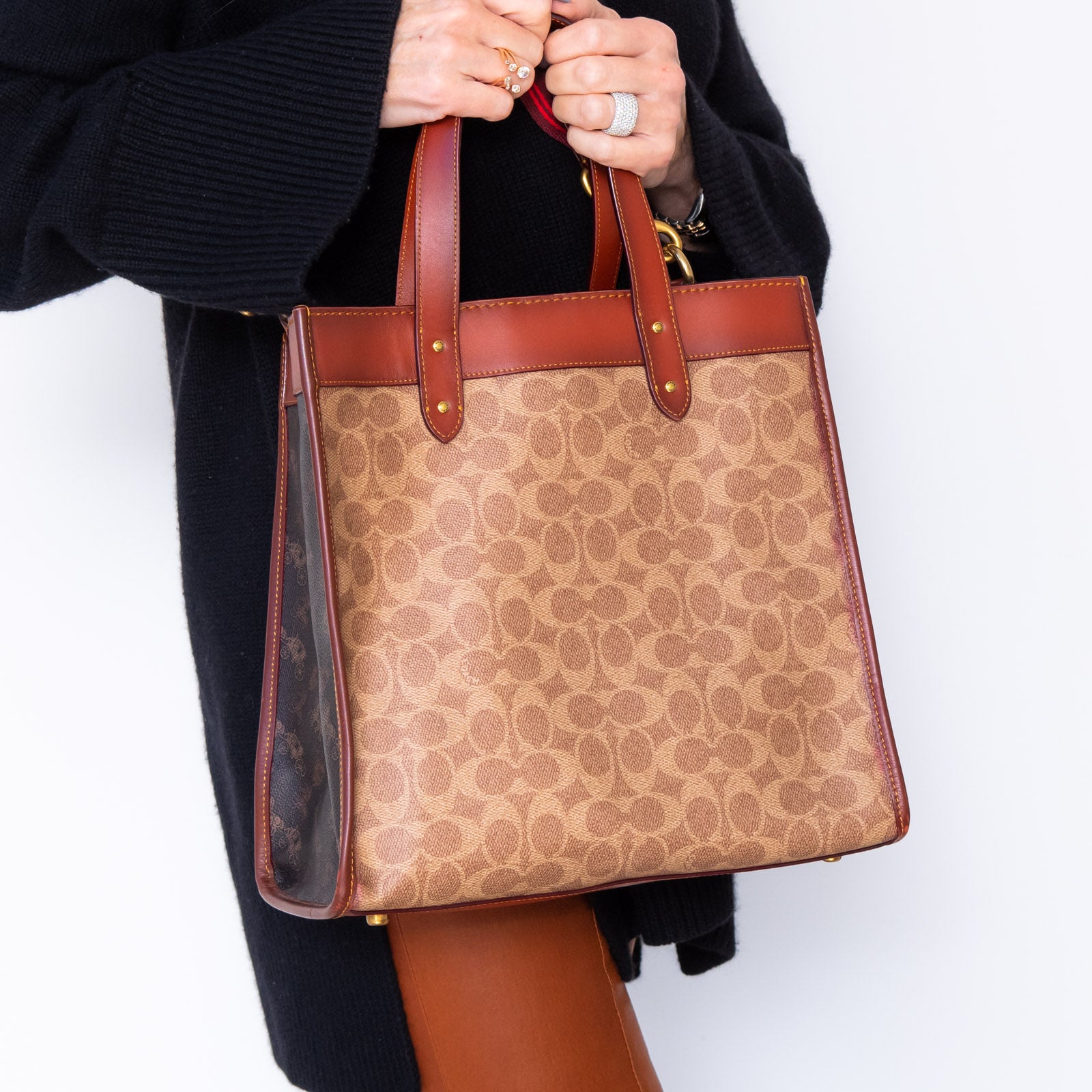 Coach Printed Leather Tan Tote Bag - Image 6 of 10