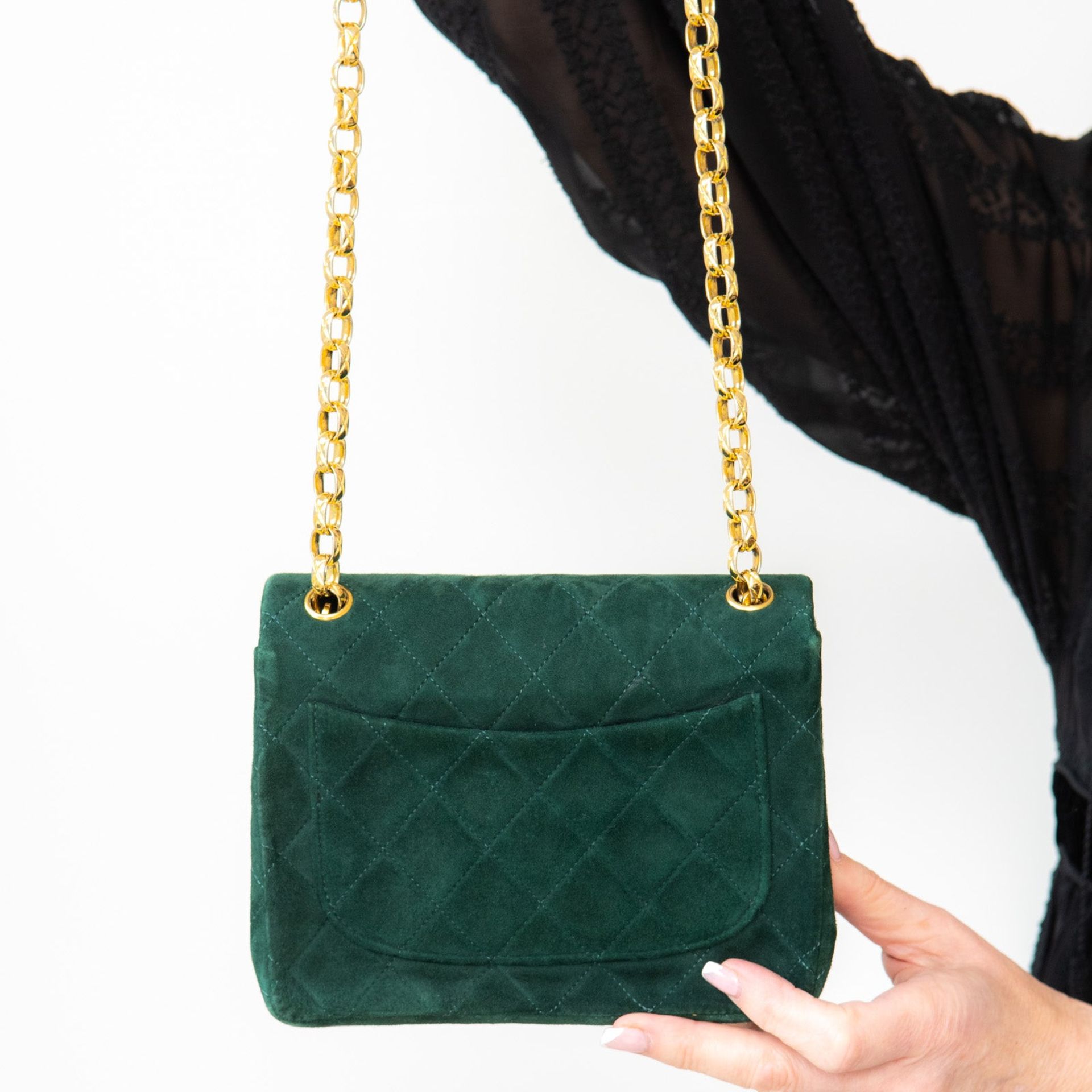 Chanel Vintage Green Mini Square Suede Flap Bag - Image 6 of 16