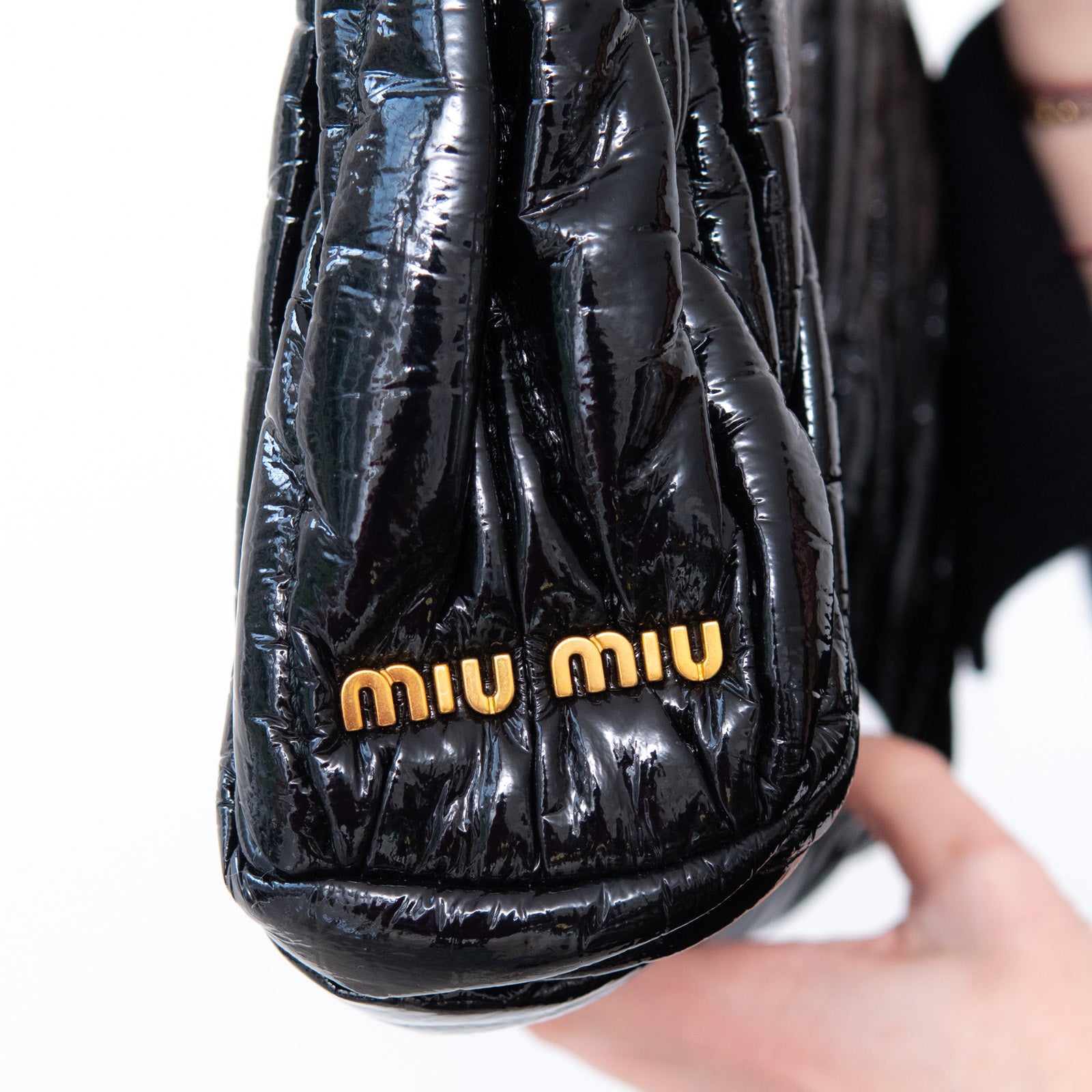 Miu Miu Oversized Black Patent Clutch Bag - Image 6 of 6