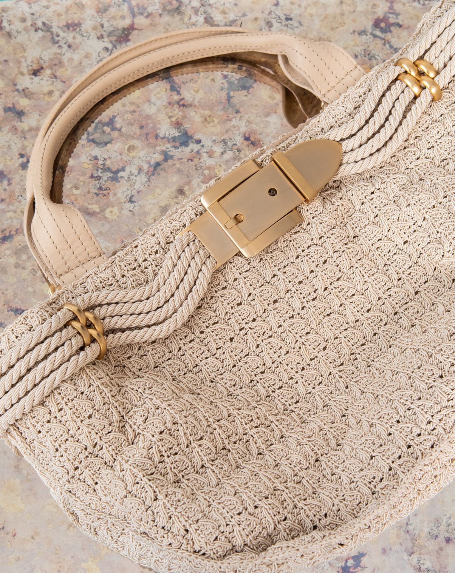 Jimmy Choo Cream Fabric And Leather Bag - Image 5 of 8