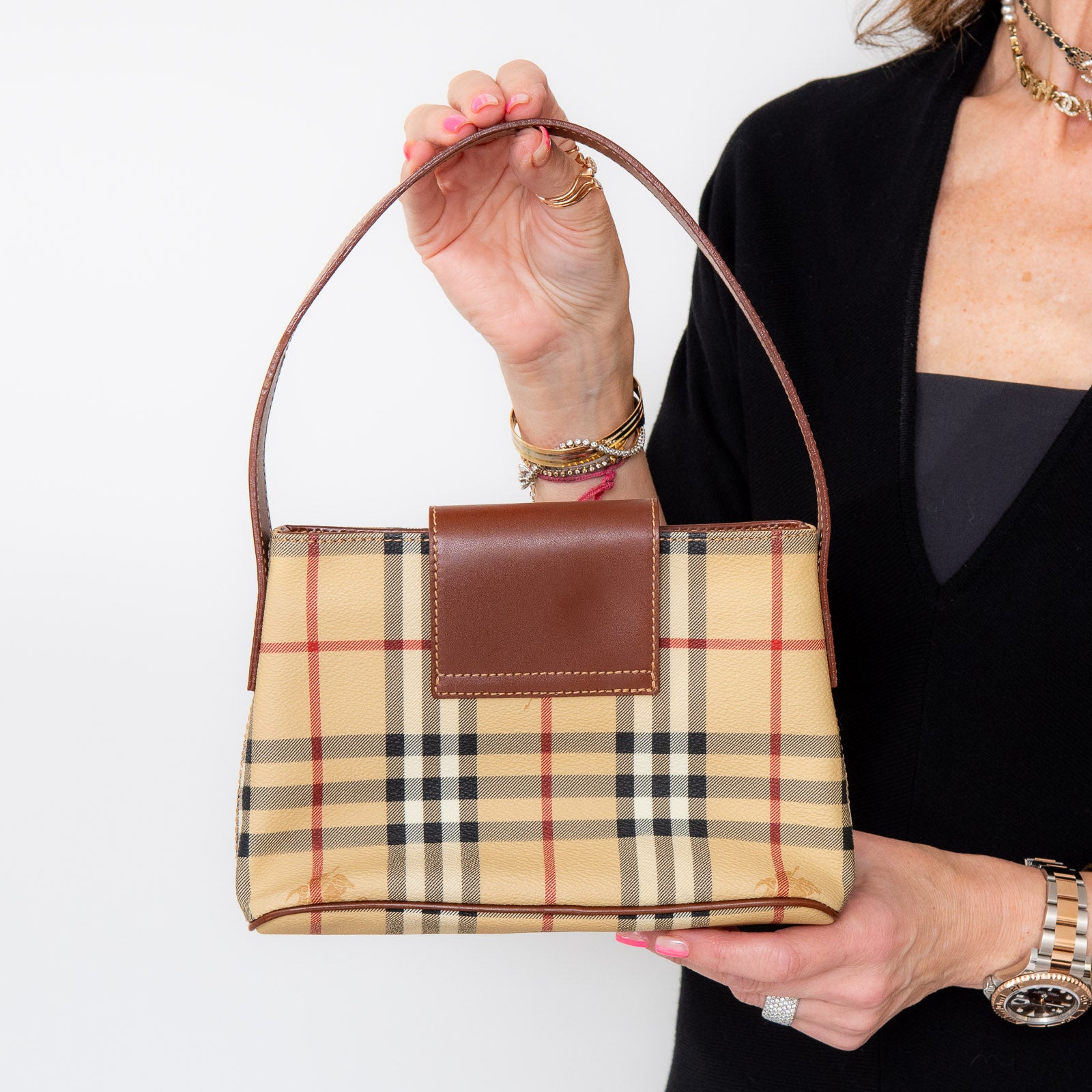 Burberry Brown Check Mini Leather Handle Bag - Image 4 of 7