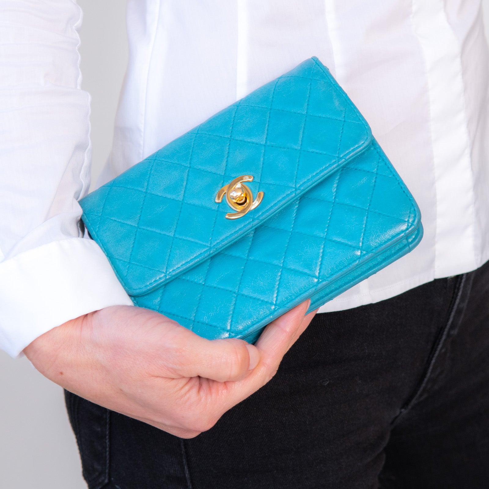 Chanel Turquoise Clutch On Chain Bag - Image 9 of 9