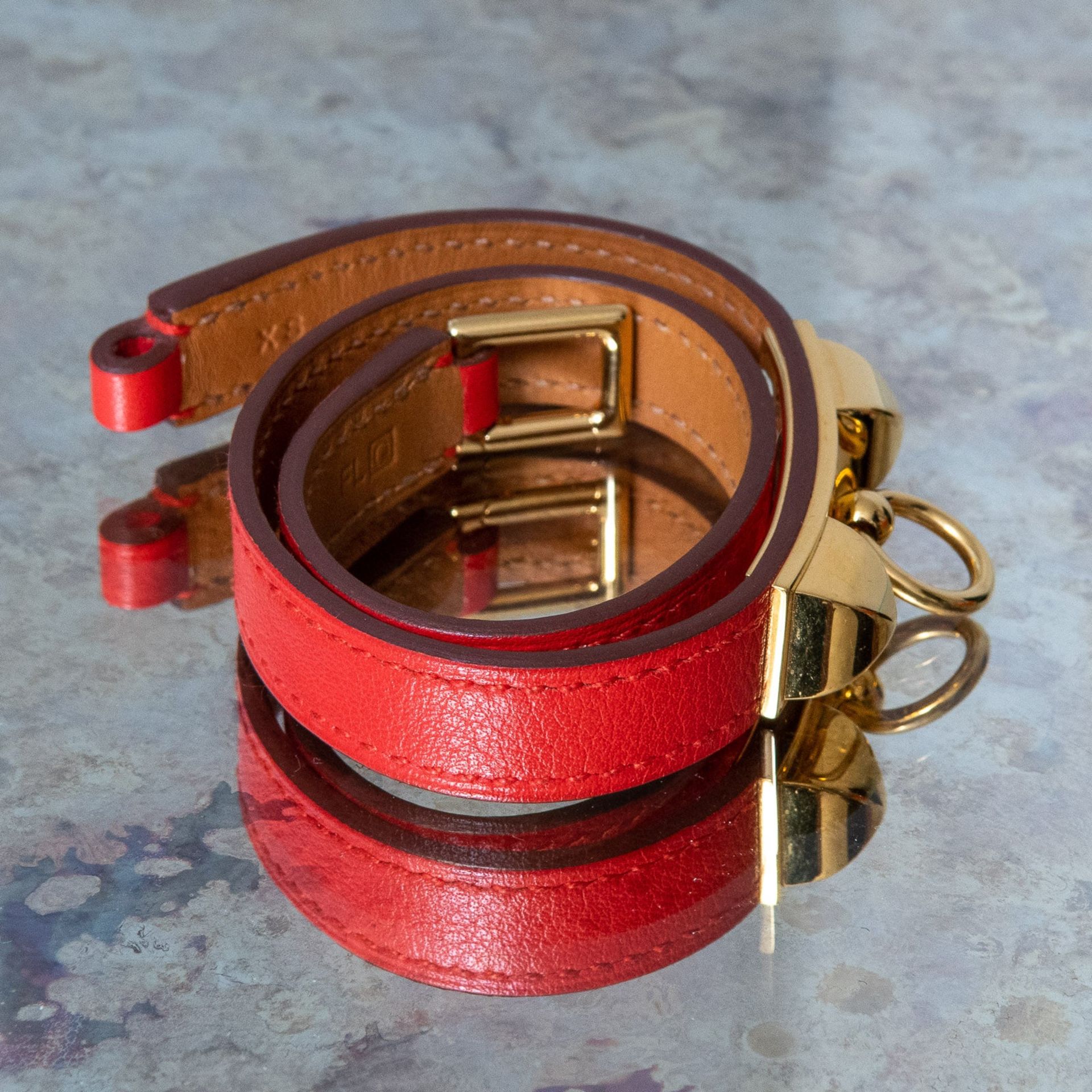 Hermes Rivale Double Tour Red Leather Bracelet Size XS - Image 4 of 9