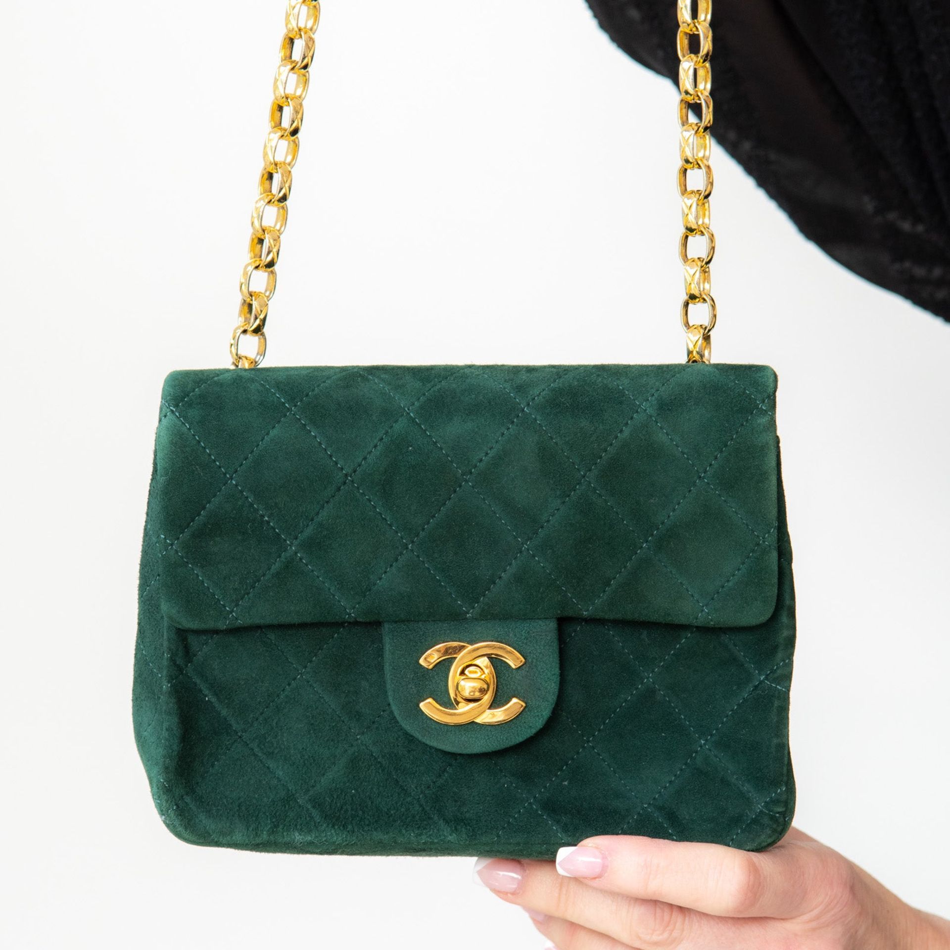 Chanel Vintage Green Mini Square Suede Flap Bag - Image 5 of 16