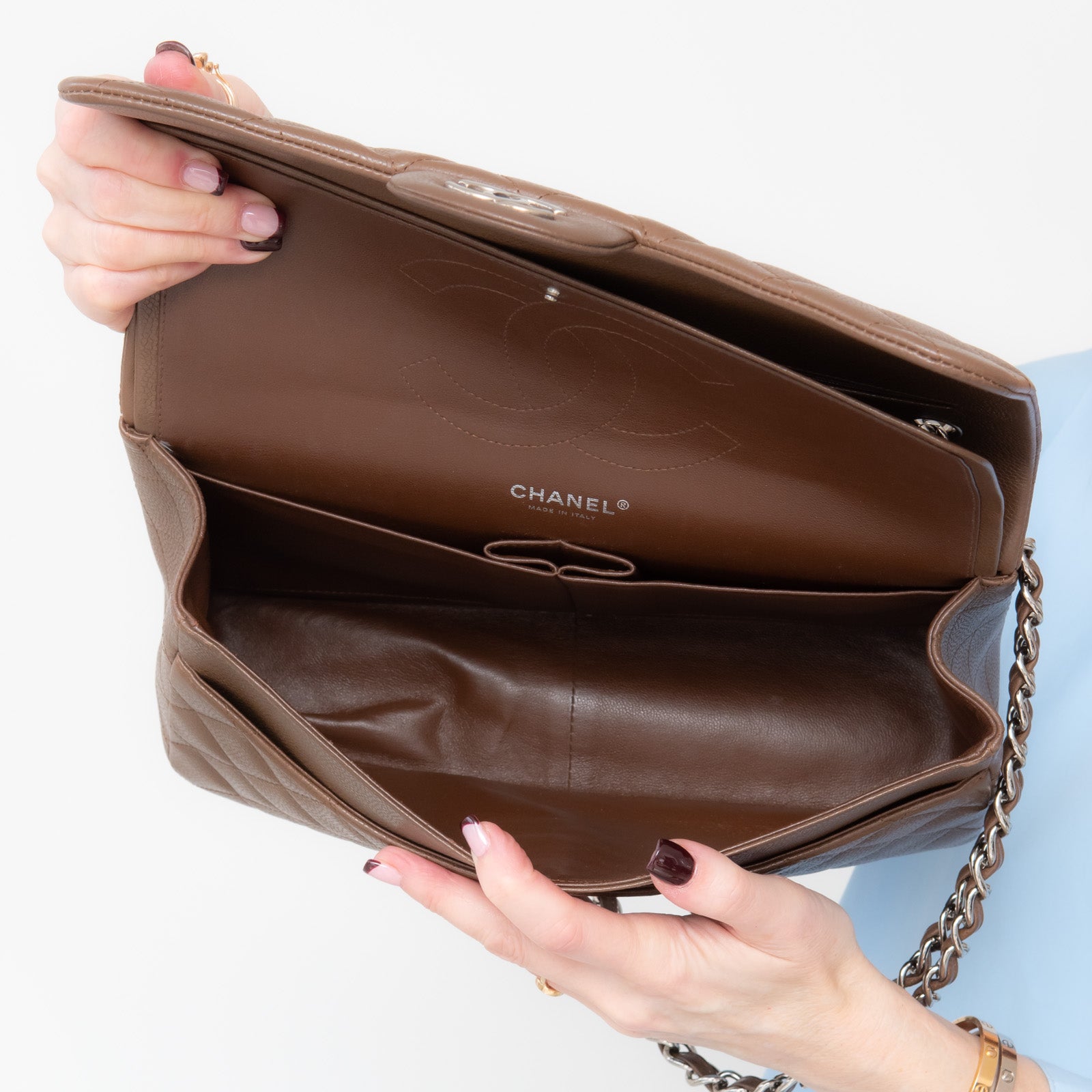 Chanel Brown Double Flap Jumbo Bag - Bild 12 aus 15