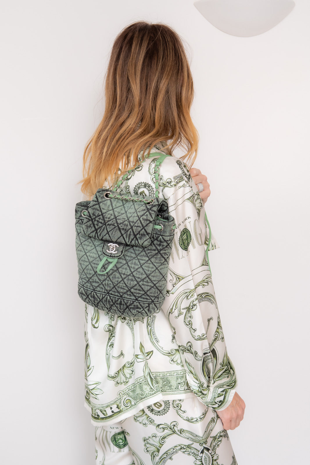 Chanel Green Denim Backpack - Image 6 of 11