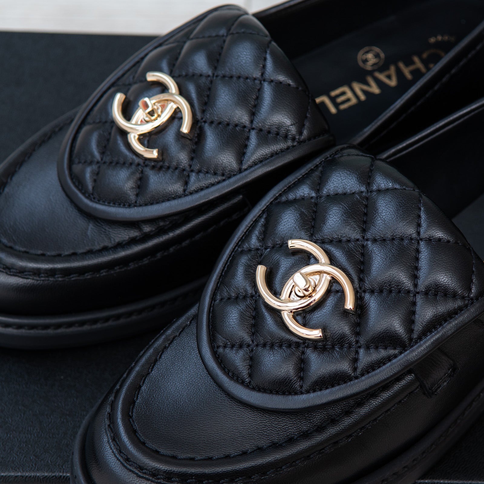 Chanel Black Leather Loafers - Image 4 of 5