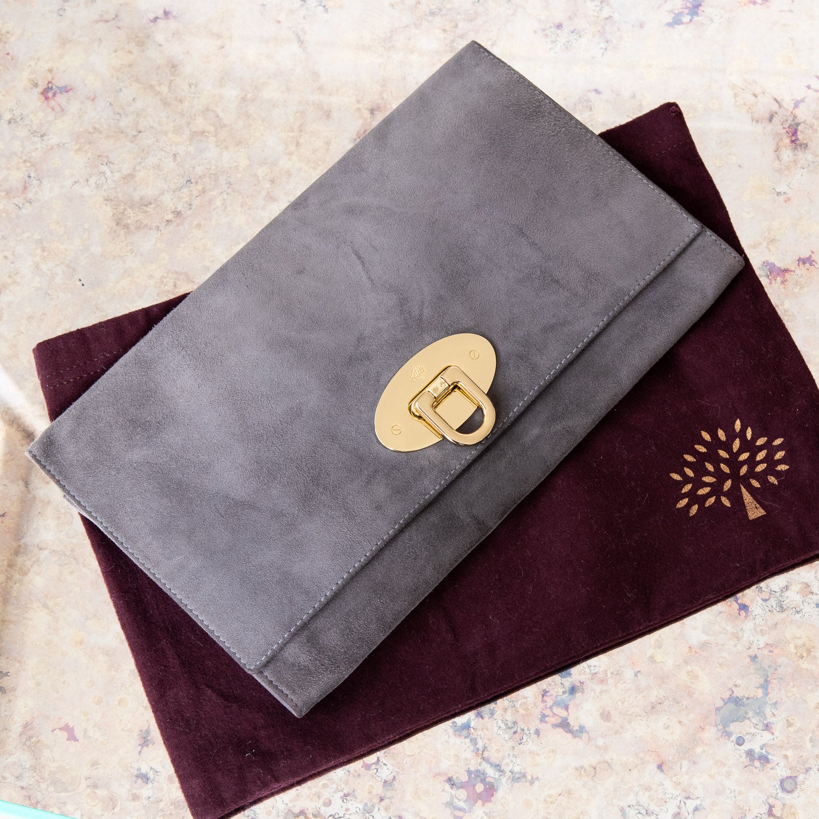 Mulberry Grey Suede Clutch Bag