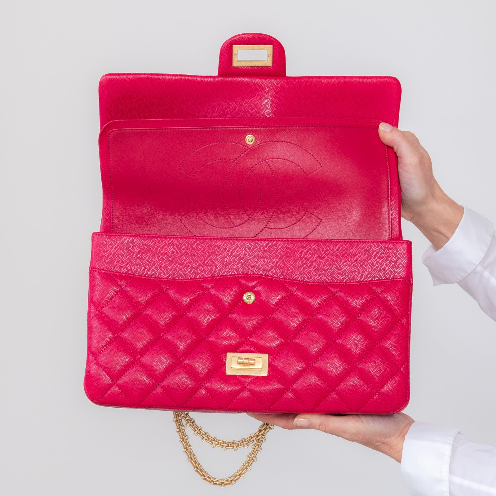 Chanel Chevron Quilted Pink Large Reissue 2.55 Double Flap Bag - Image 8 of 11