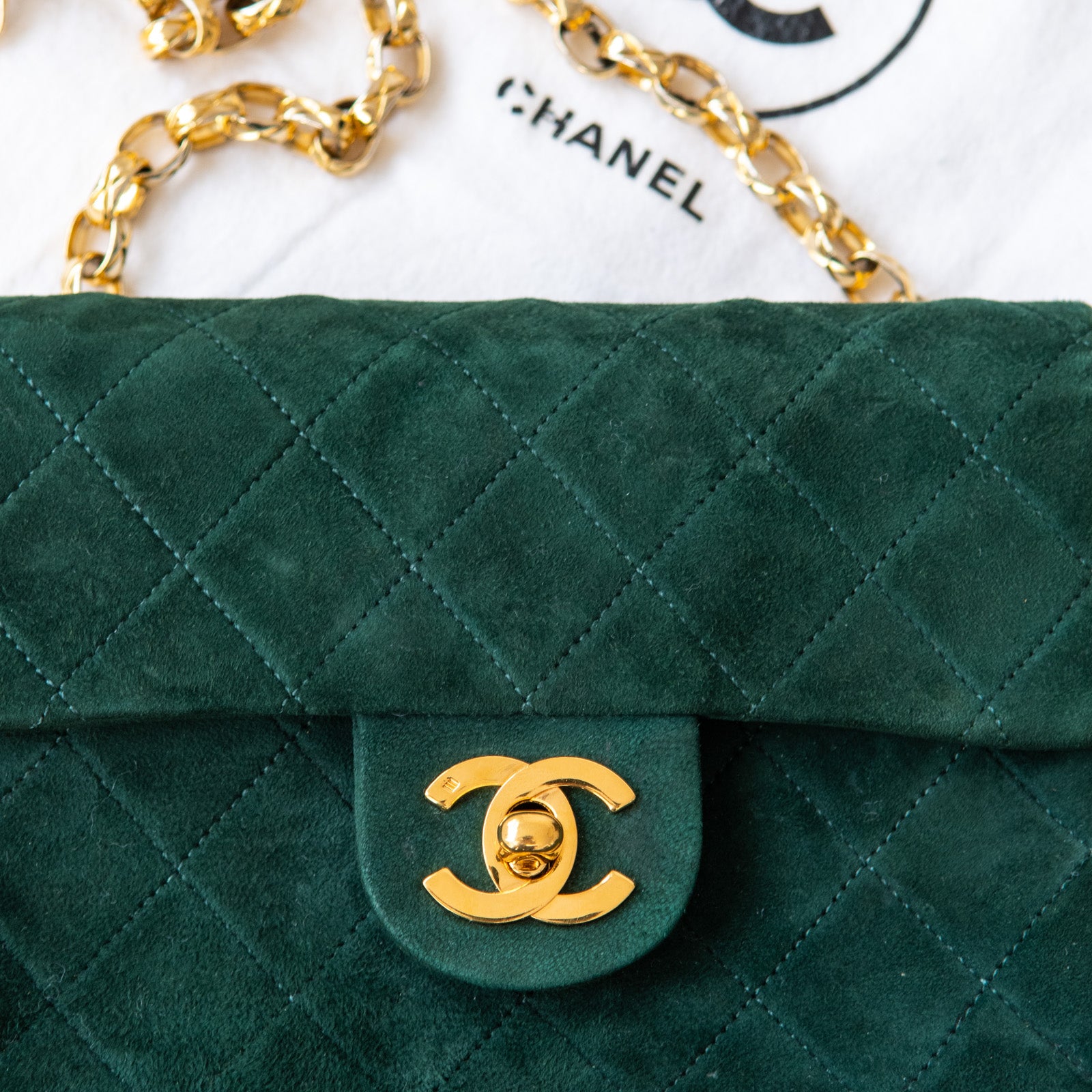 Chanel Vintage Green Mini Square Suede Flap Bag - Image 16 of 16