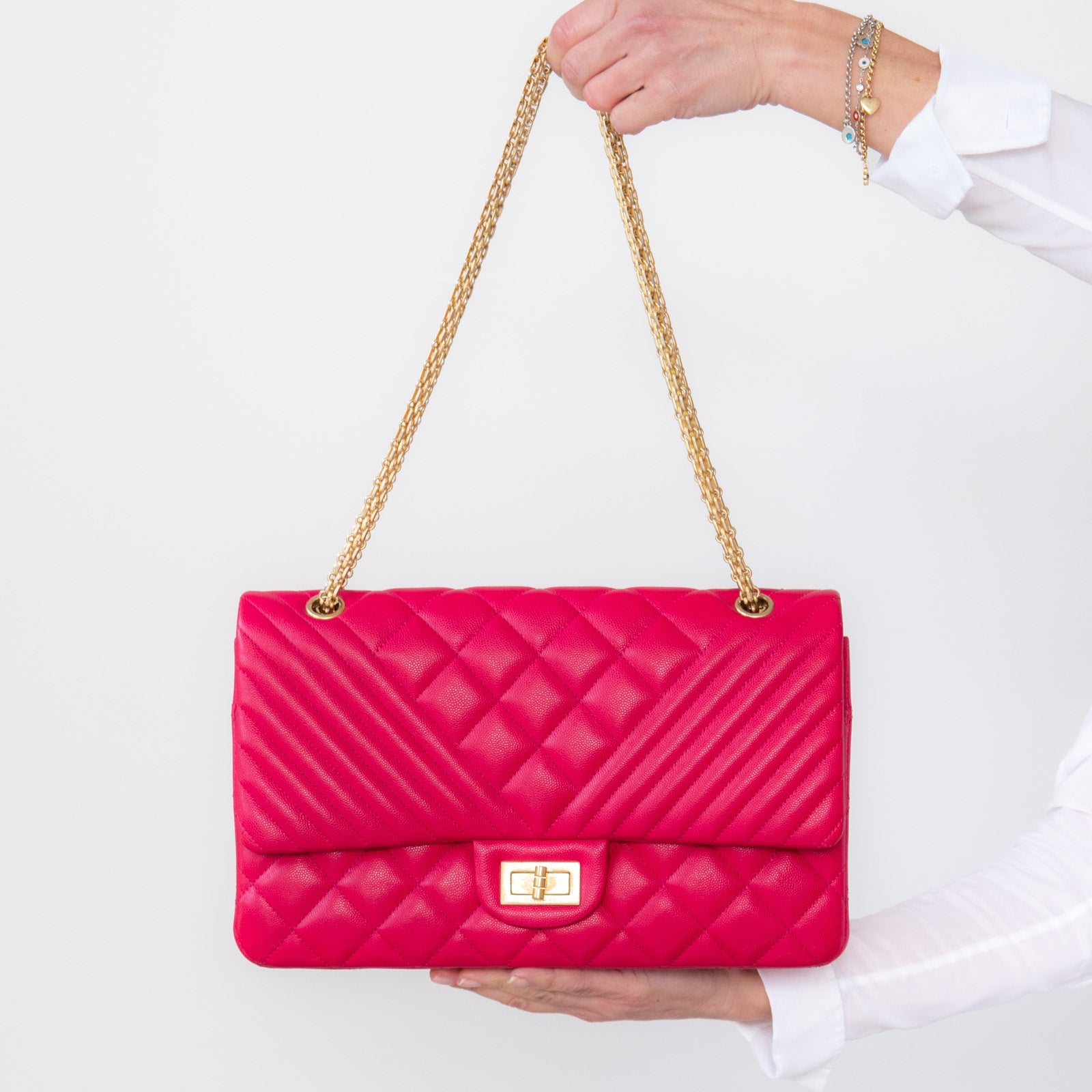 Chanel Chevron Quilted Pink Large Reissue 2.55 Double Flap Bag - Image 3 of 11