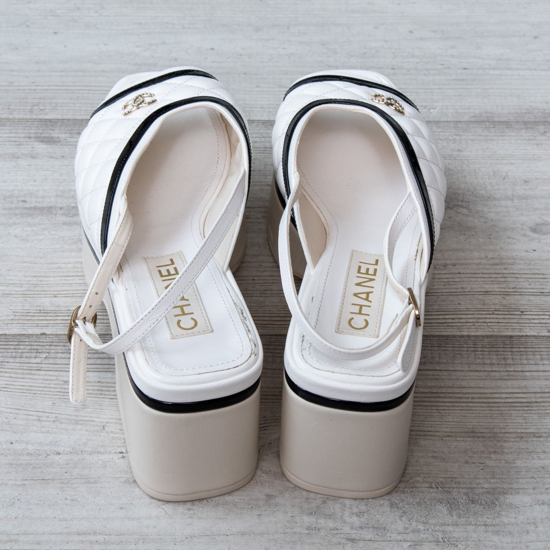 Chanel White Open Toe Wedge Sandals - Image 5 of 6