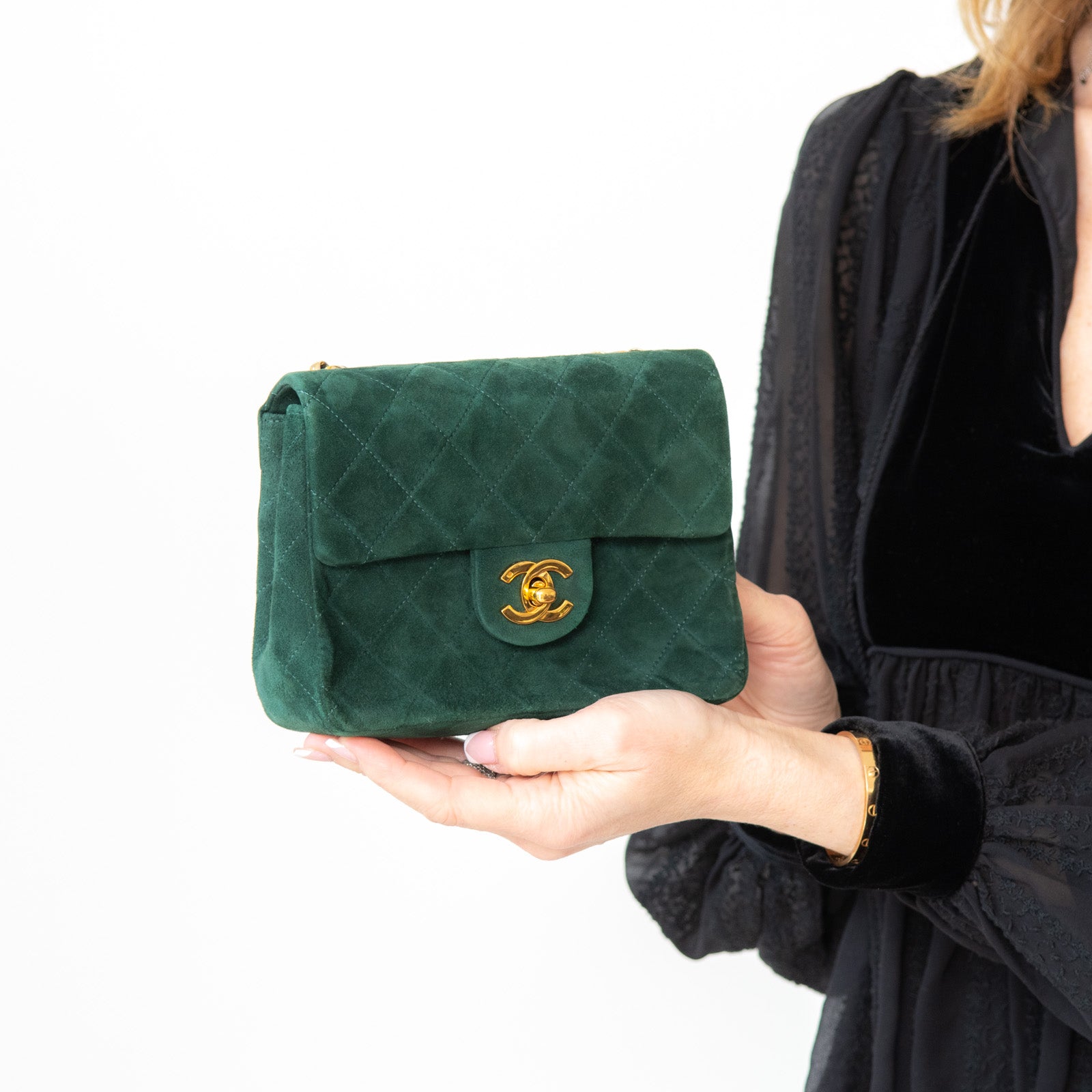 Chanel Vintage Green Mini Square Suede Flap Bag - Image 11 of 16