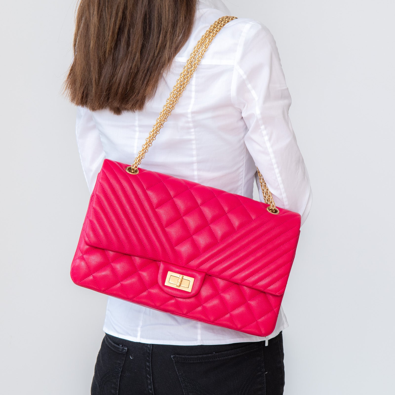 Chanel Chevron Quilted Pink Large Reissue 2.55 Double Flap Bag - Image 6 of 11