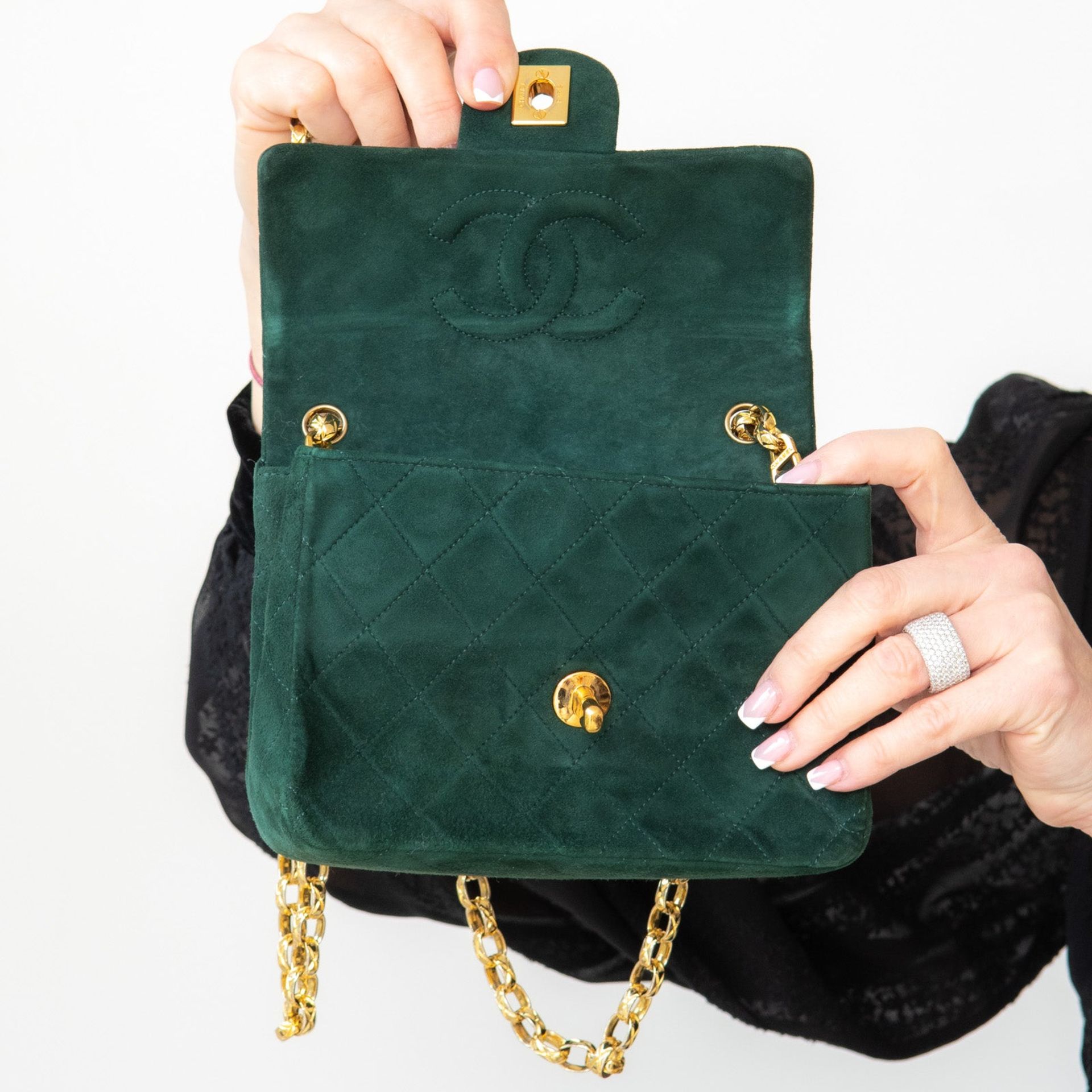Chanel Vintage Green Mini Square Suede Flap Bag - Image 8 of 16