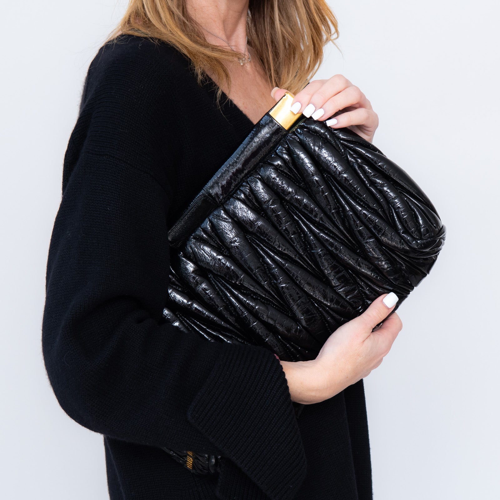 Miu Miu Oversized Black Patent Clutch Bag - Image 4 of 6