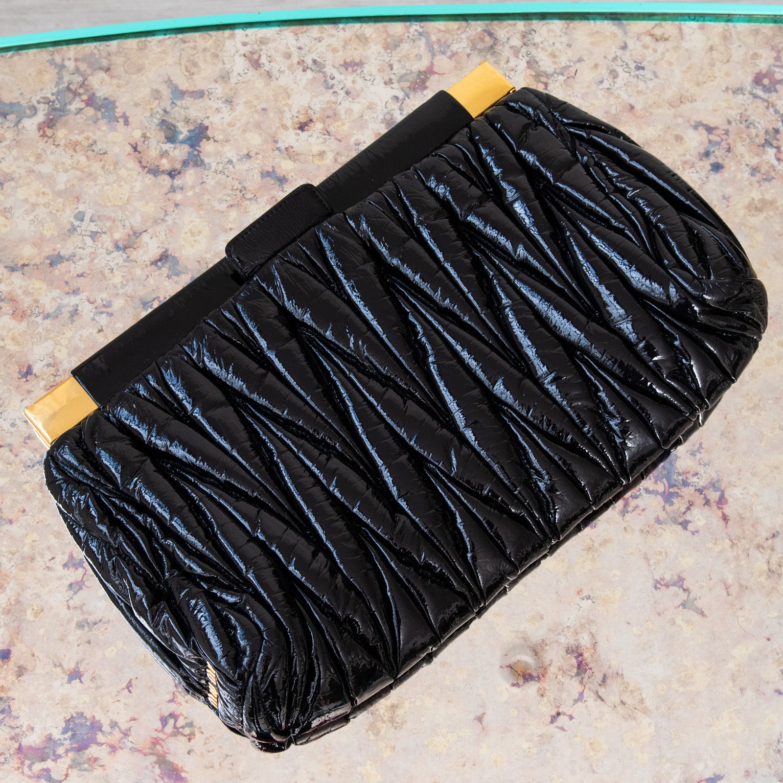Miu Miu Oversized Black Patent Clutch Bag - Image 2 of 6