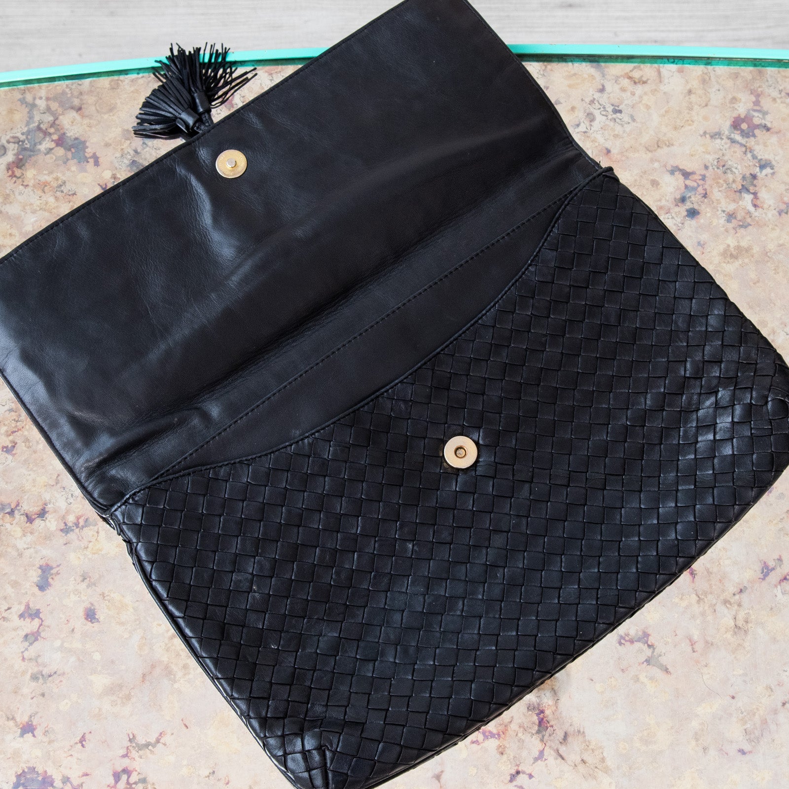 Bottega Veneta Black Leather Clutch Bag - Image 3 of 6