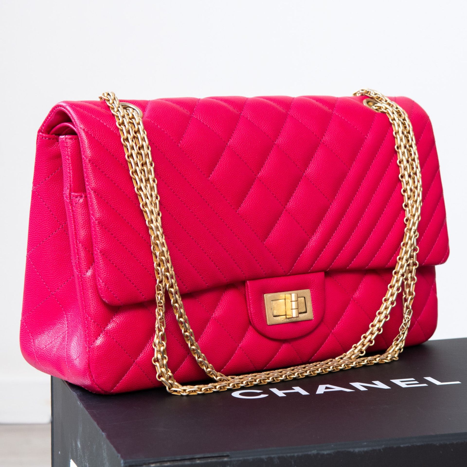 Chanel Chevron Quilted Pink Large Reissue 2.55 Double Flap Bag