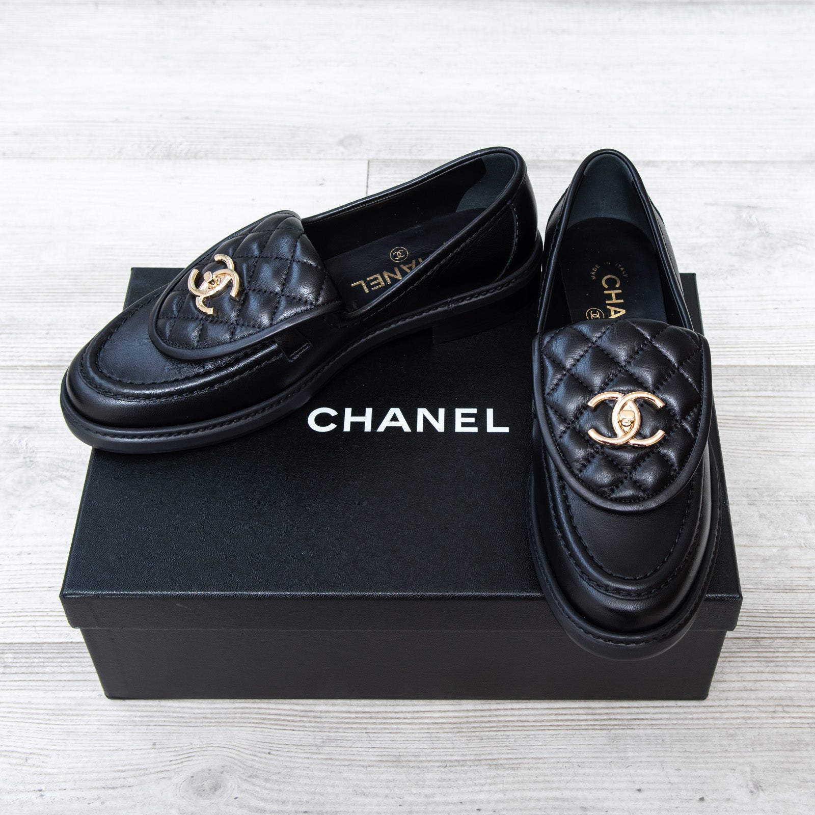 Chanel Black Leather Loafers