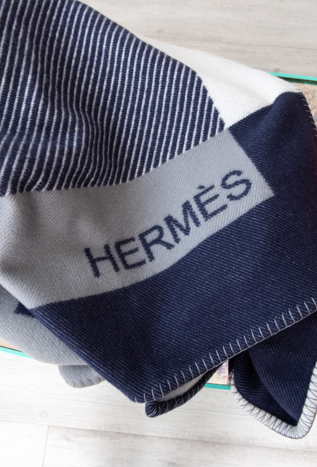 Hermes Navy And Grey Avalon Throw Blanket