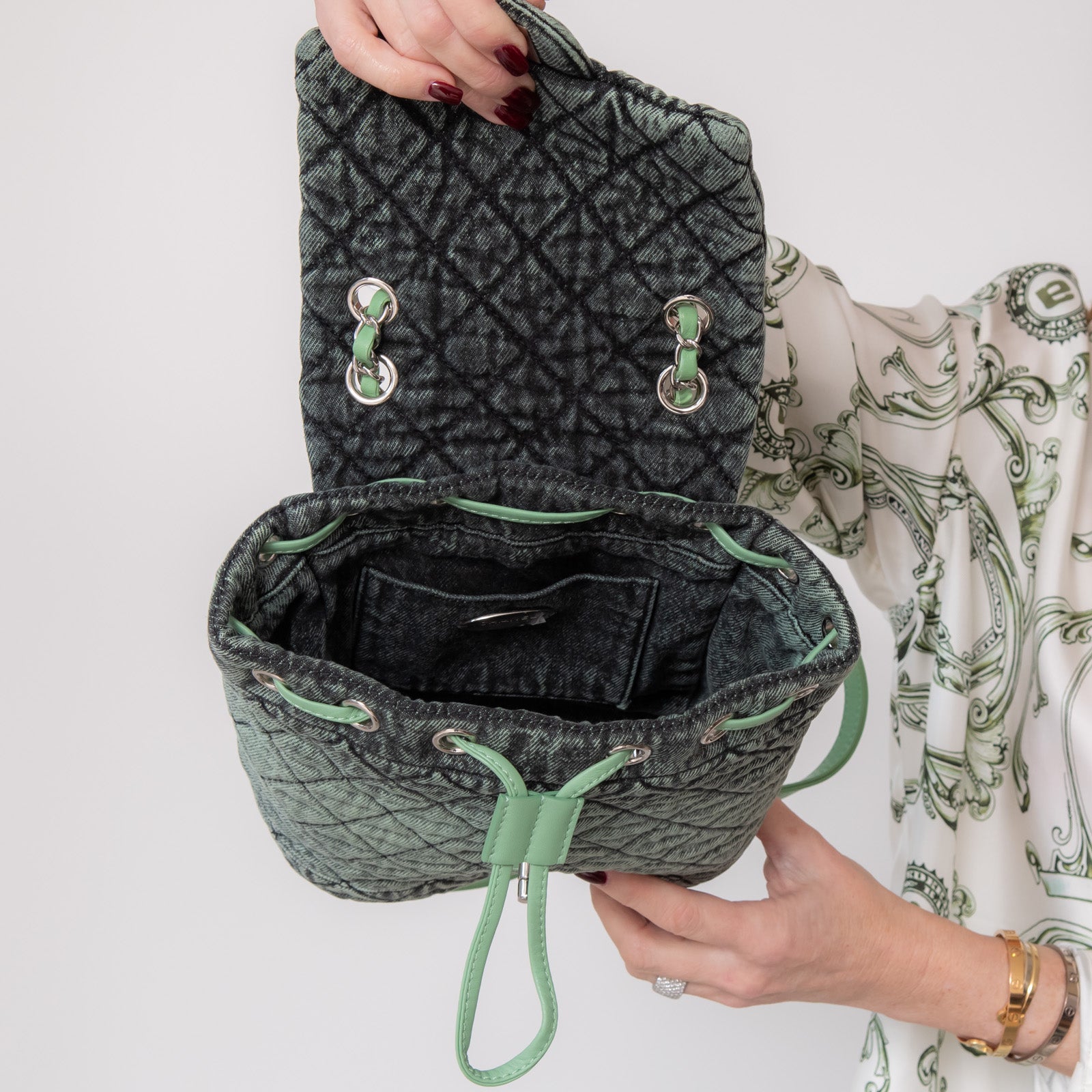 Chanel Green Denim Backpack - Image 3 of 11
