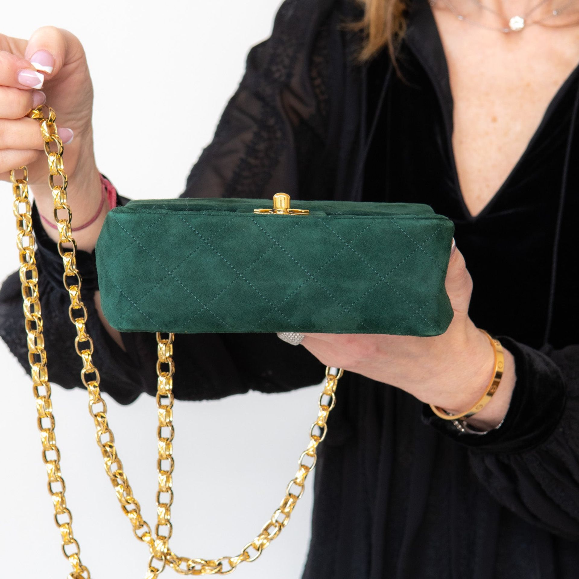 Chanel Vintage Green Mini Square Suede Flap Bag - Image 7 of 16