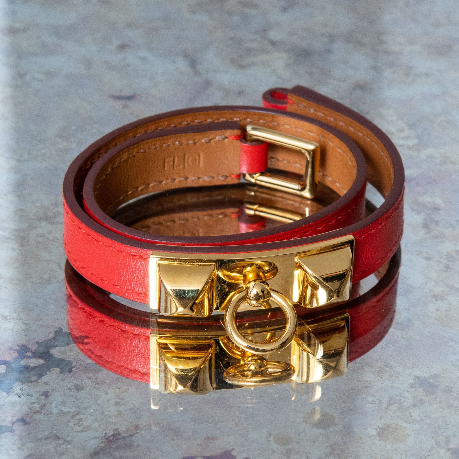 Hermes Rivale Double Tour Red Leather Bracelet Size XS - Image 3 of 9