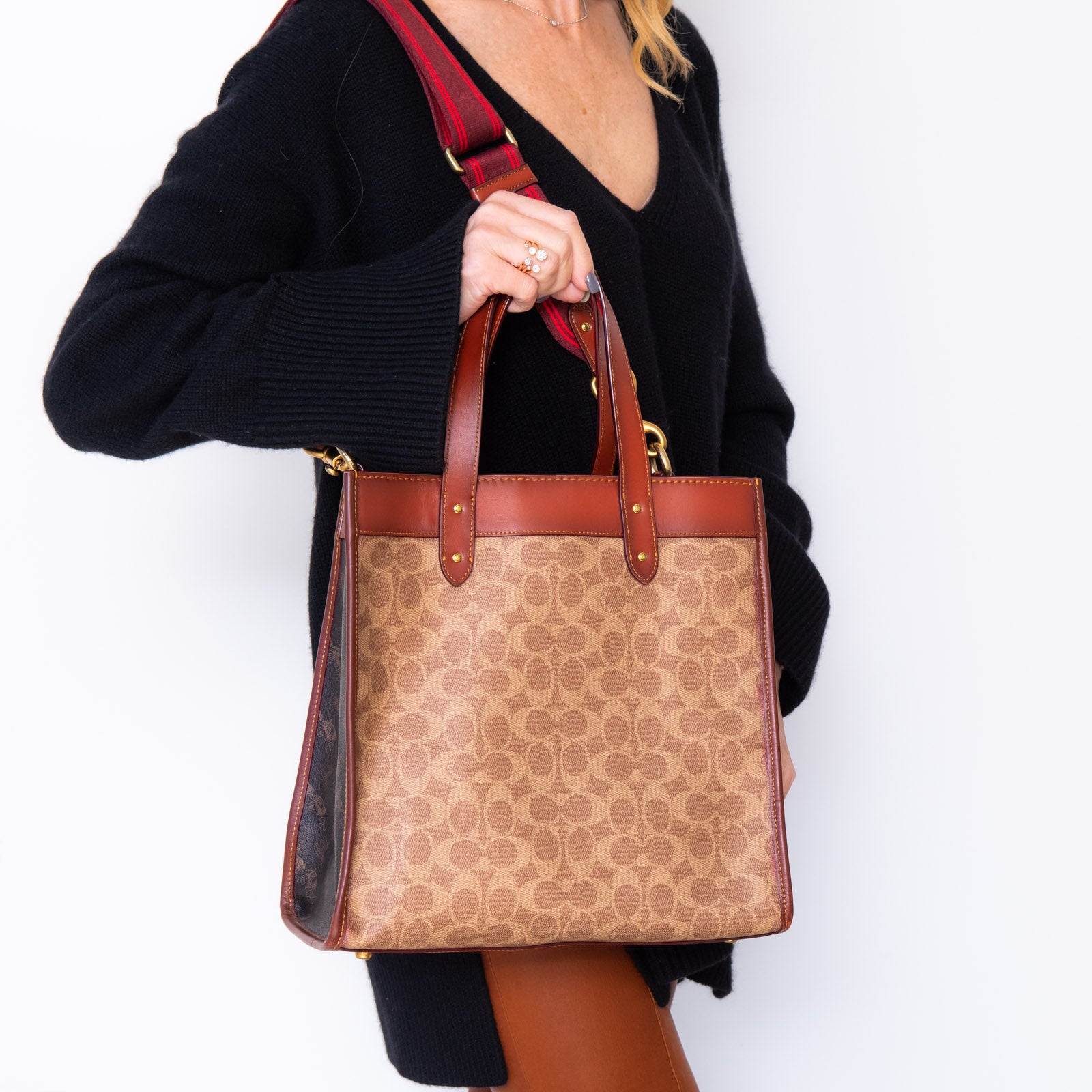 Coach Printed Leather Tan Tote Bag - Image 5 of 10