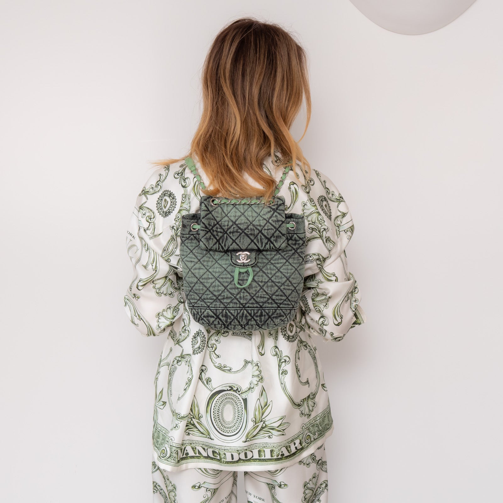 Chanel Green Denim Backpack - Image 2 of 11