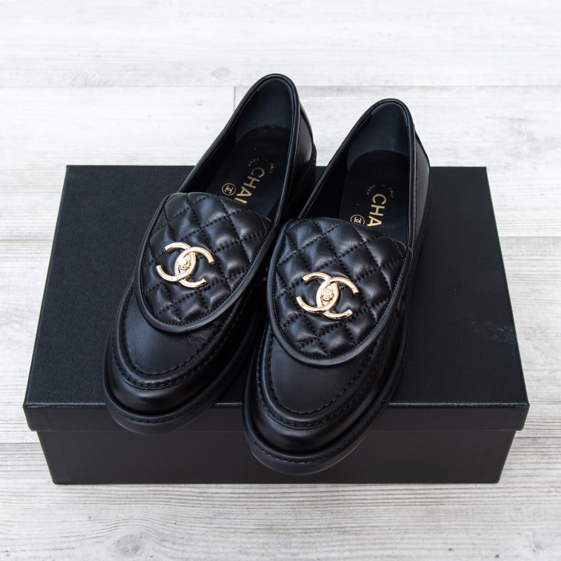 Chanel Black Leather Loafers - Image 2 of 5