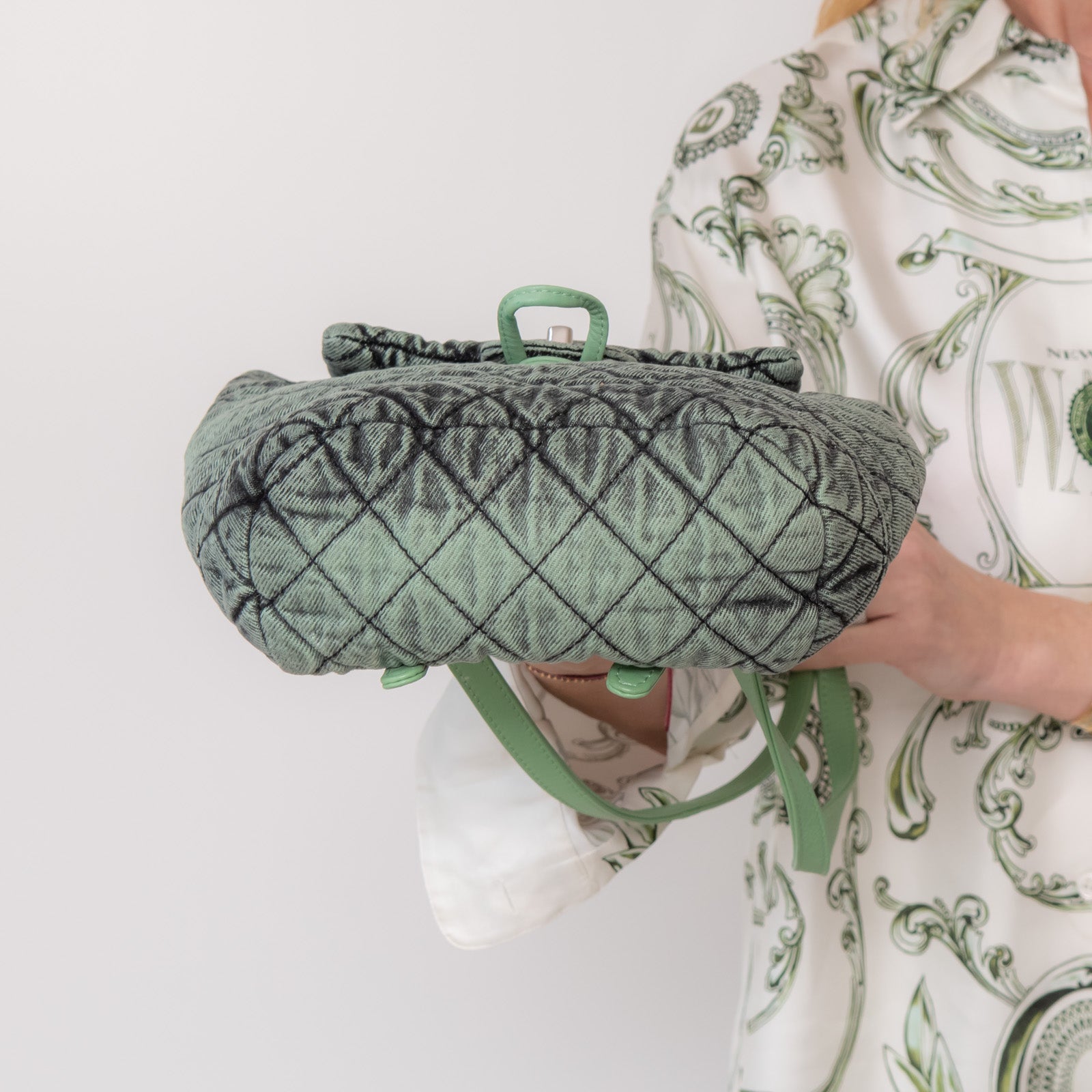 Chanel Green Denim Backpack - Image 7 of 11