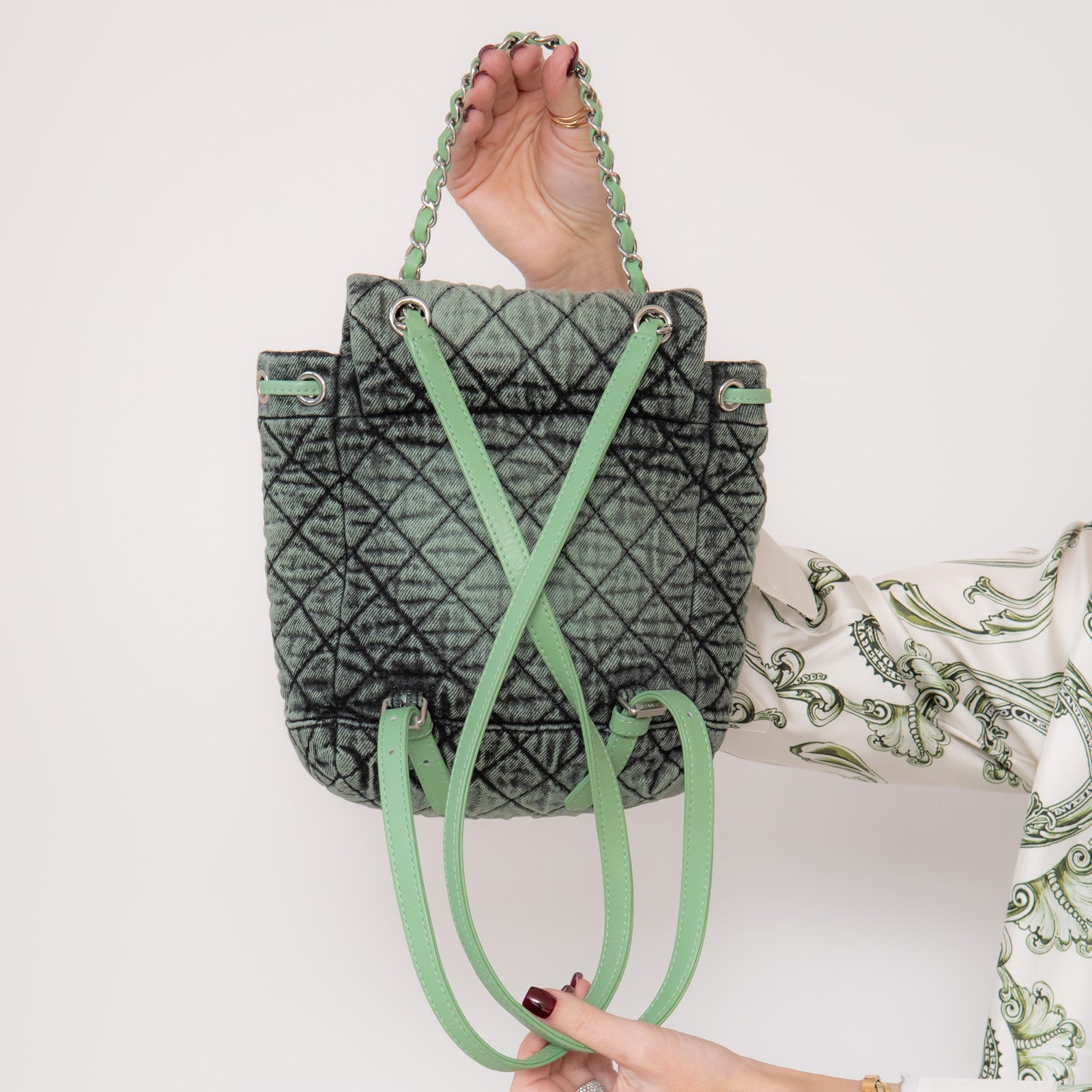 Chanel Green Denim Backpack - Image 5 of 11