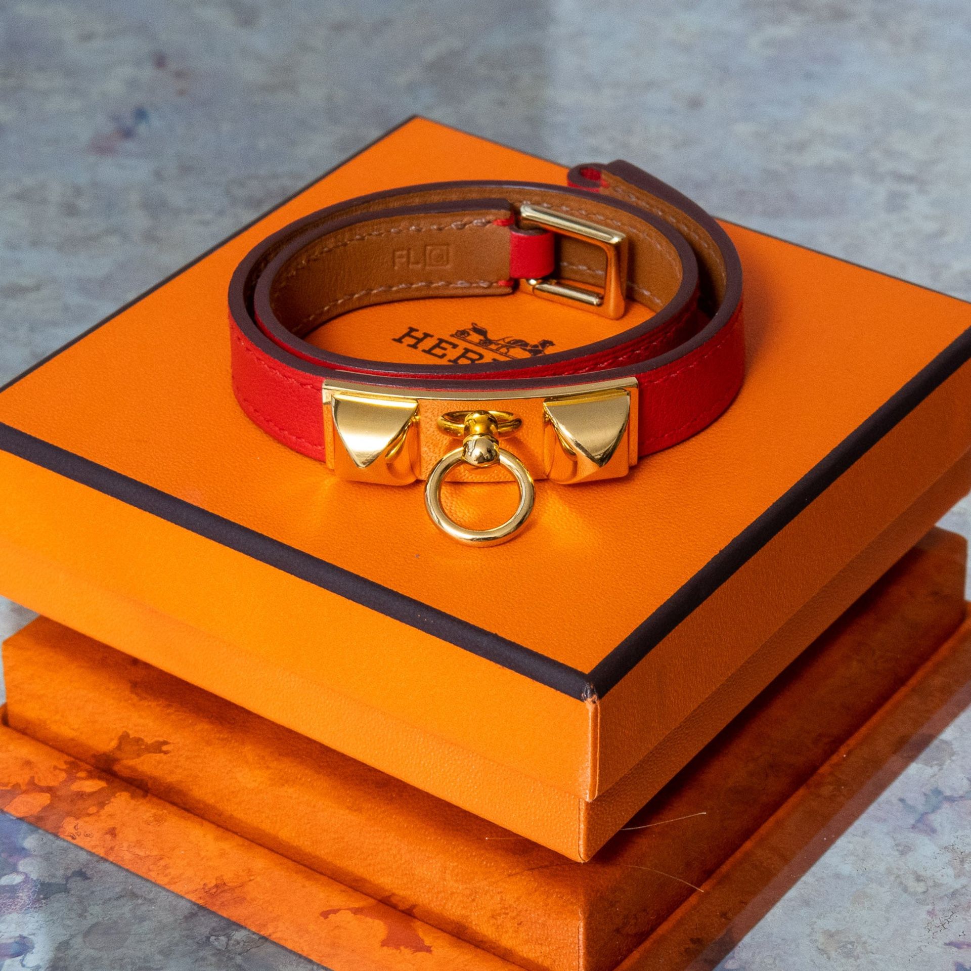 Hermes Rivale Double Tour Red Leather Bracelet Size XS - Image 2 of 9