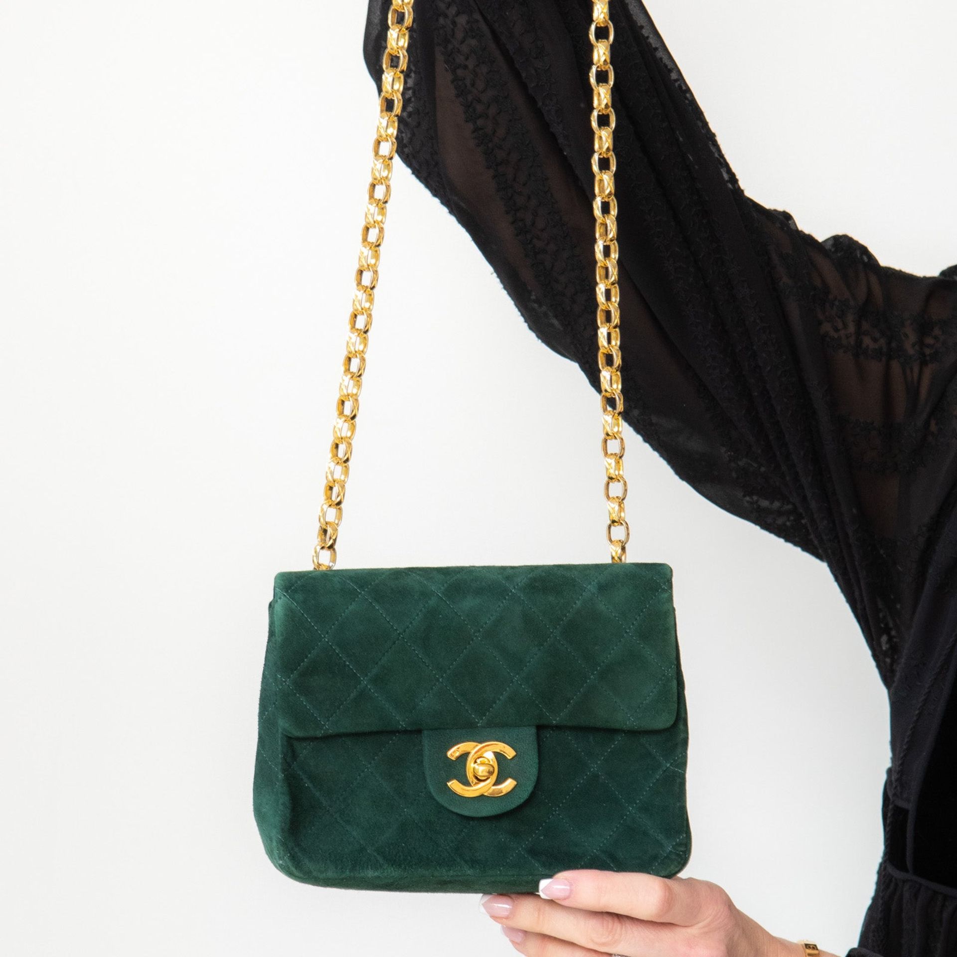 Chanel Vintage Green Mini Square Suede Flap Bag - Image 4 of 16