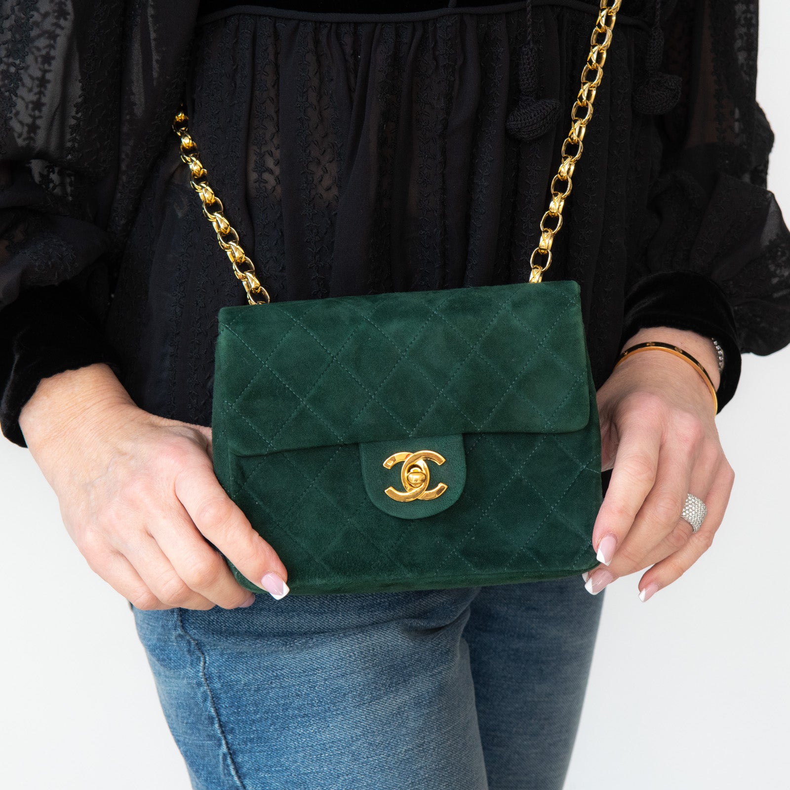 Chanel Vintage Green Mini Square Suede Flap Bag - Image 3 of 16