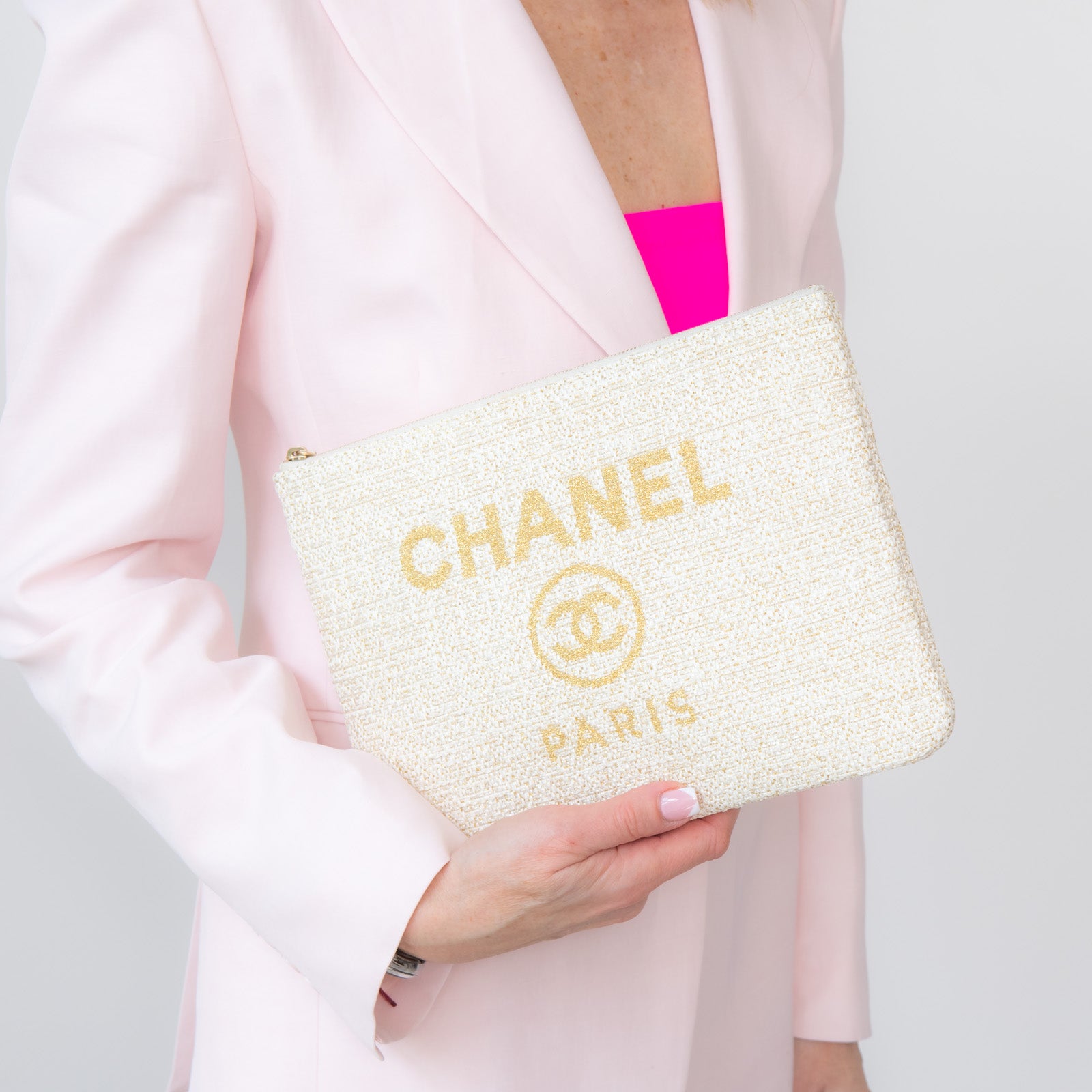 Chanel Cream Deauville Large Clutch Bag - Image 5 of 8