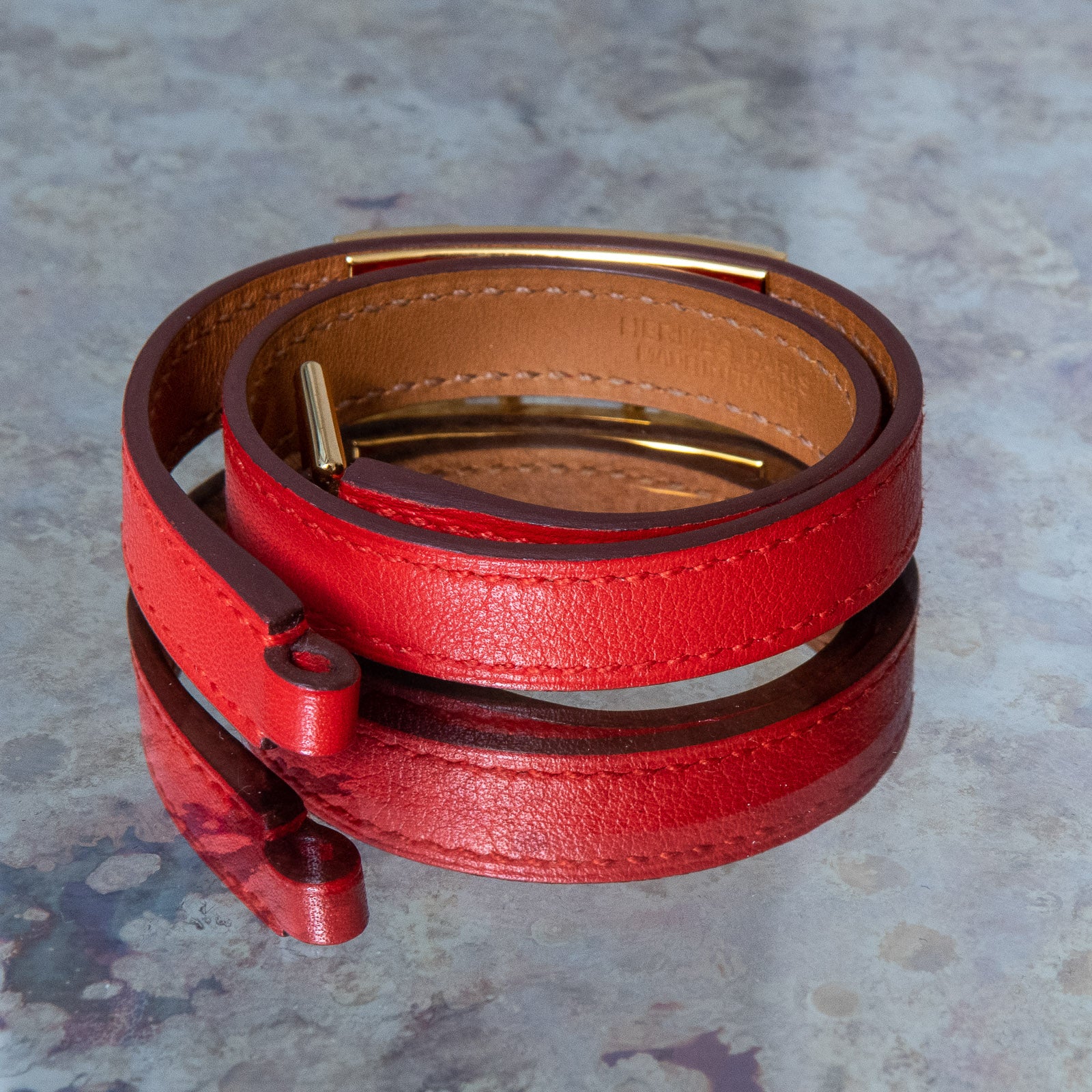 Hermes Rivale Double Tour Red Leather Bracelet Size XS - Image 5 of 9