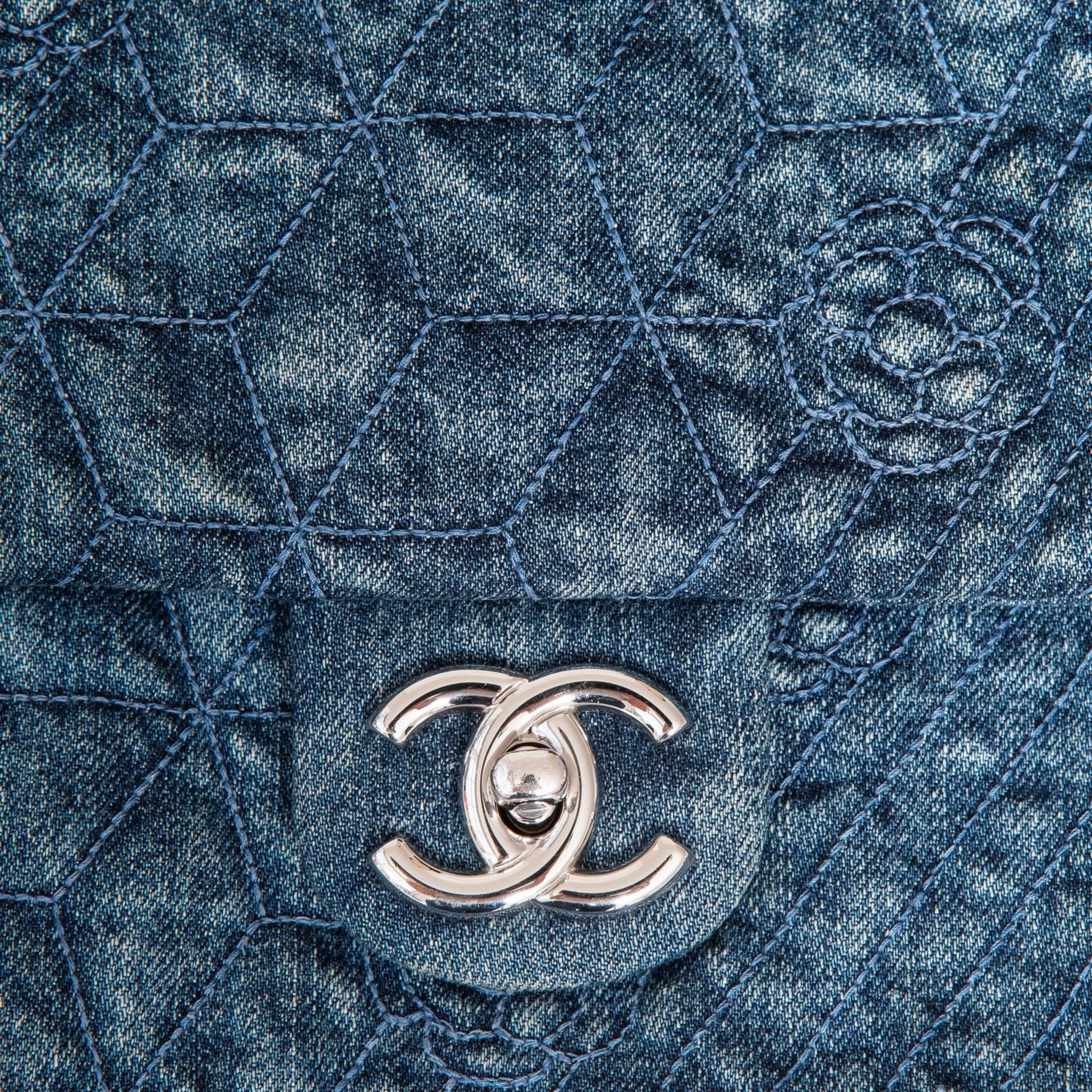 Chanel Denim Blue Camelia Flap Bag - Image 2 of 11