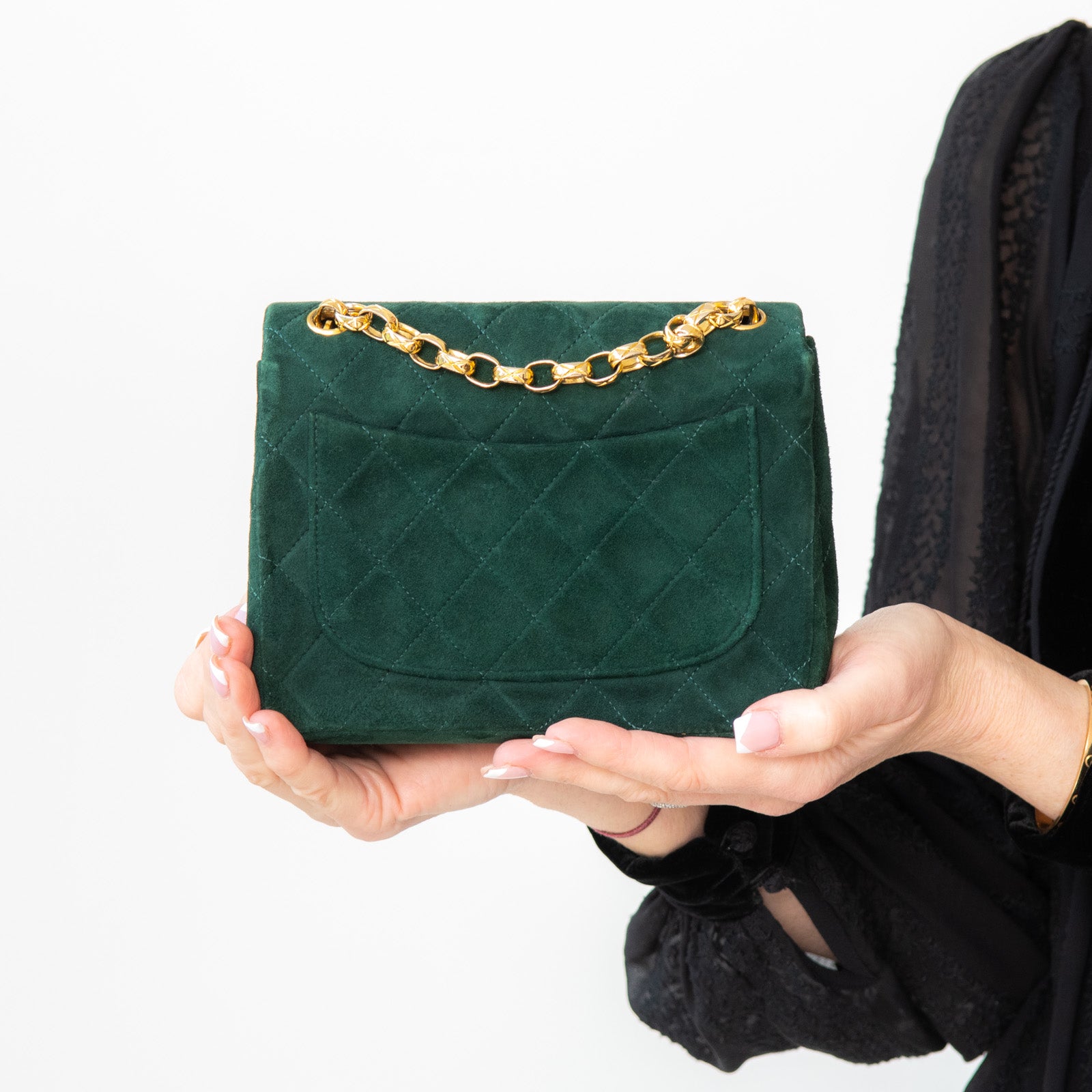 Chanel Vintage Green Mini Square Suede Flap Bag - Image 12 of 16