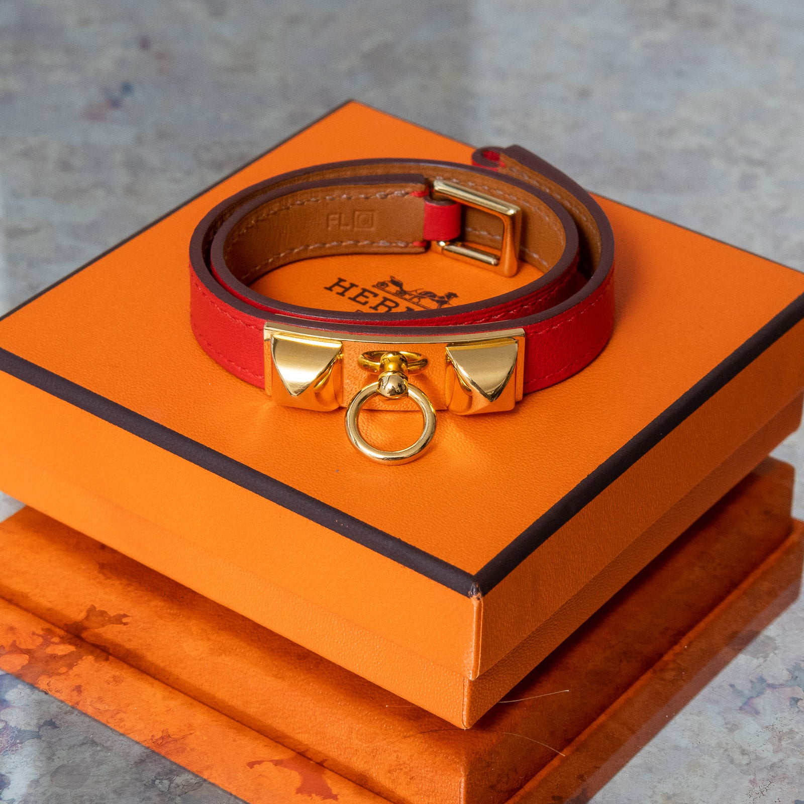 Hermes Rivale Double Tour Red Leather Bracelet Size XS