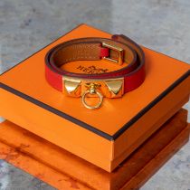 Hermes Rivale Double Tour Red Leather Bracelet Size XS