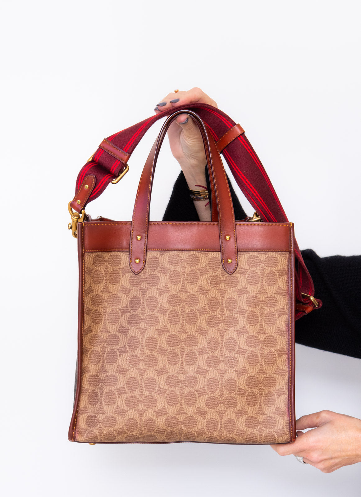 Coach Printed Leather Tan Tote Bag