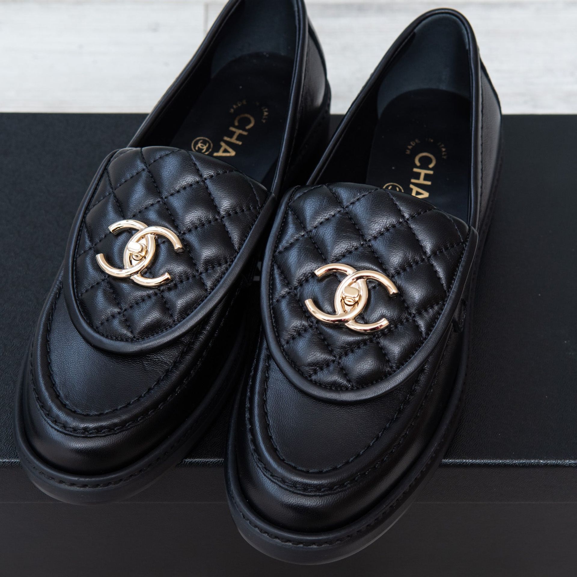 Chanel Black Leather Loafers - Image 3 of 5