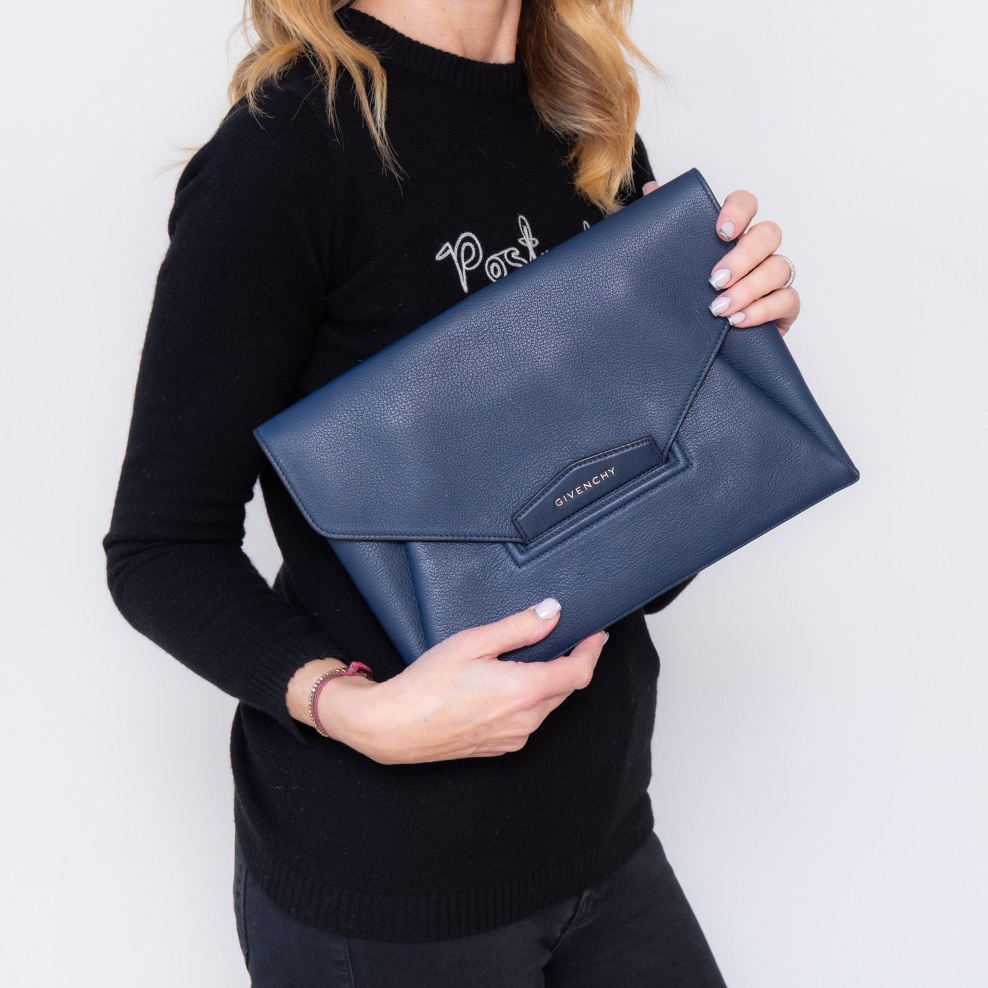 Givenchy Blue Leather Envelope Flap Bag - Image 5 of 6