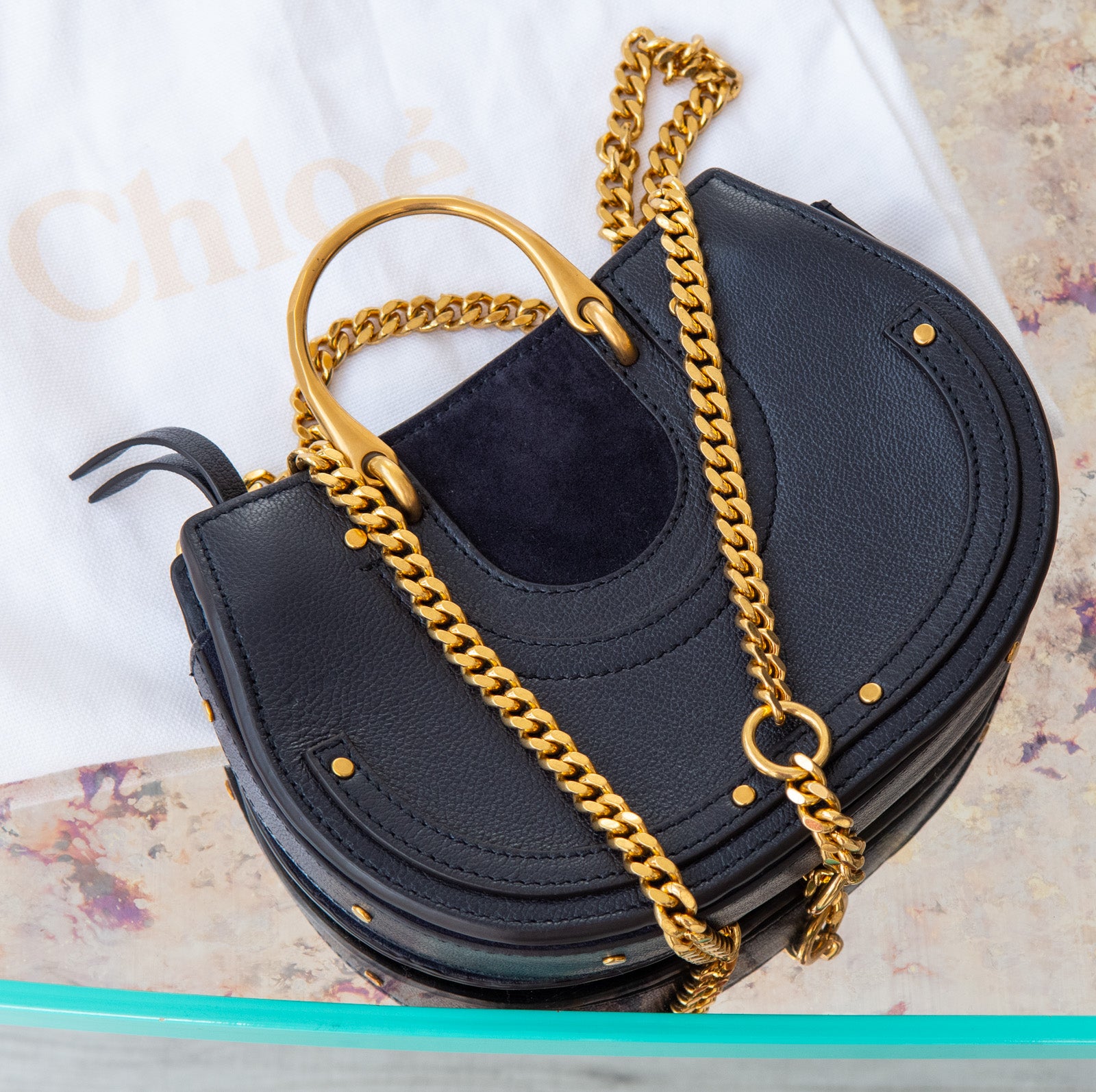 Chloe Navy Leather Mini Crossbody Bag