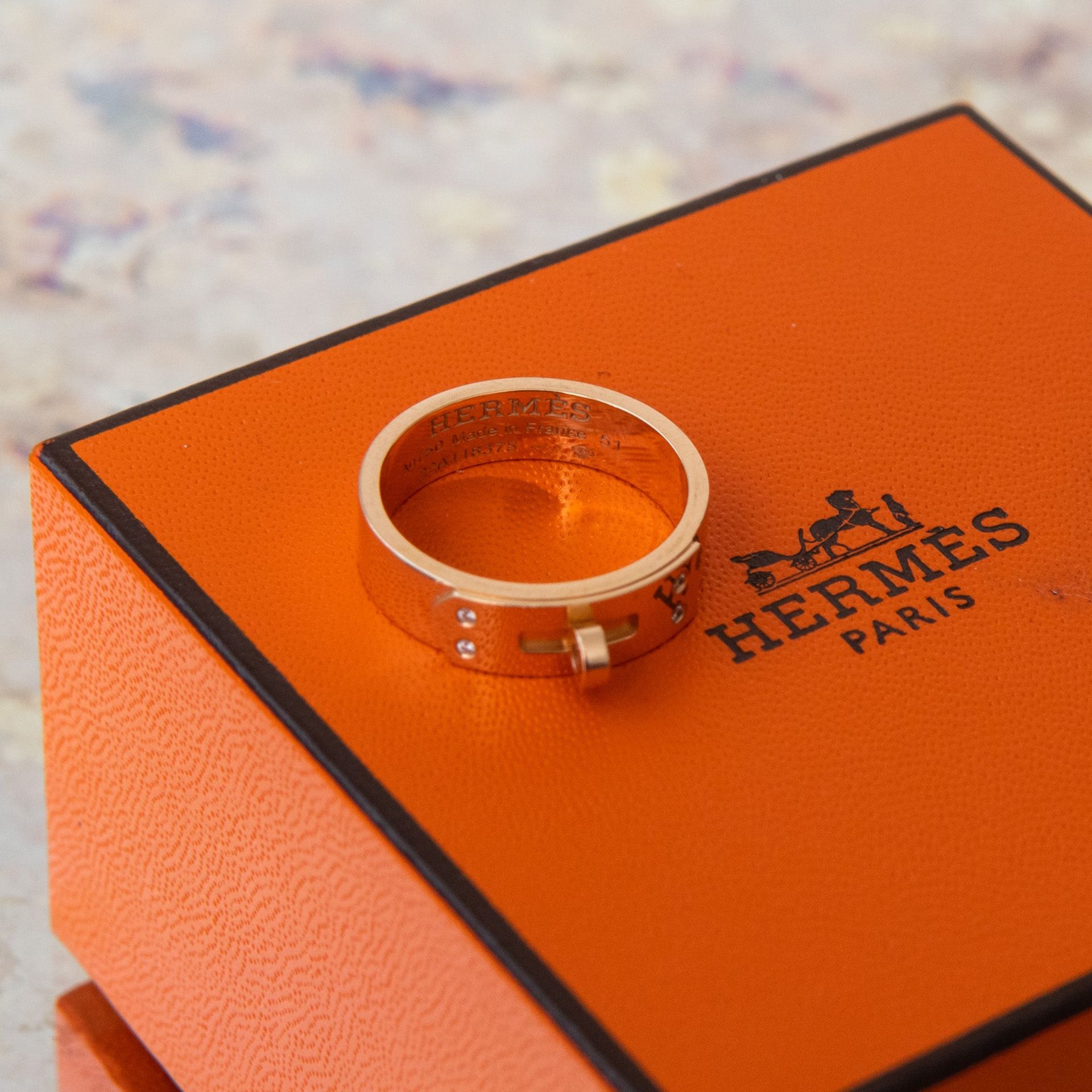 Hermes Rose Gold Kelly Ring Size 51 - Image 6 of 8