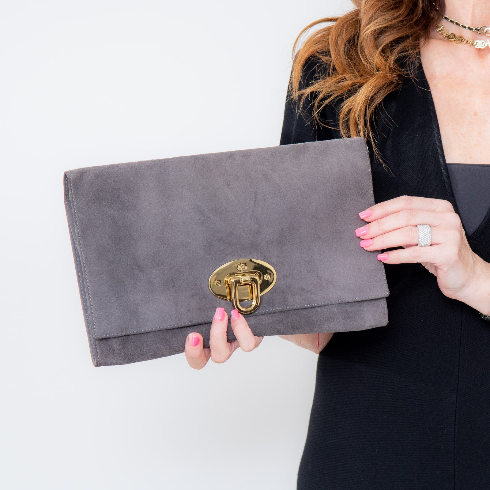 Mulberry Grey Suede Clutch Bag - Image 4 of 6